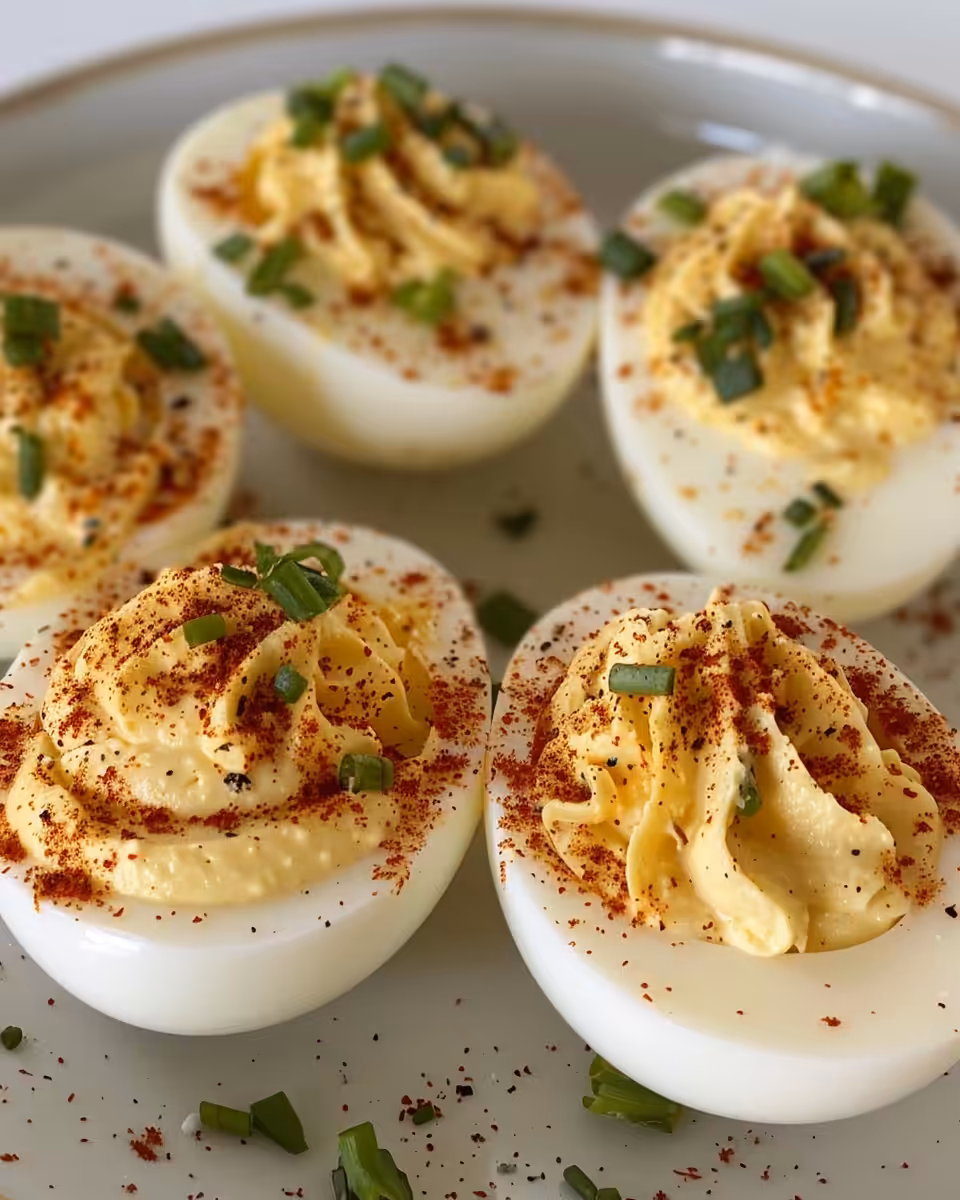 Ingredients for deviled eggs including eggs, relish, and mustard