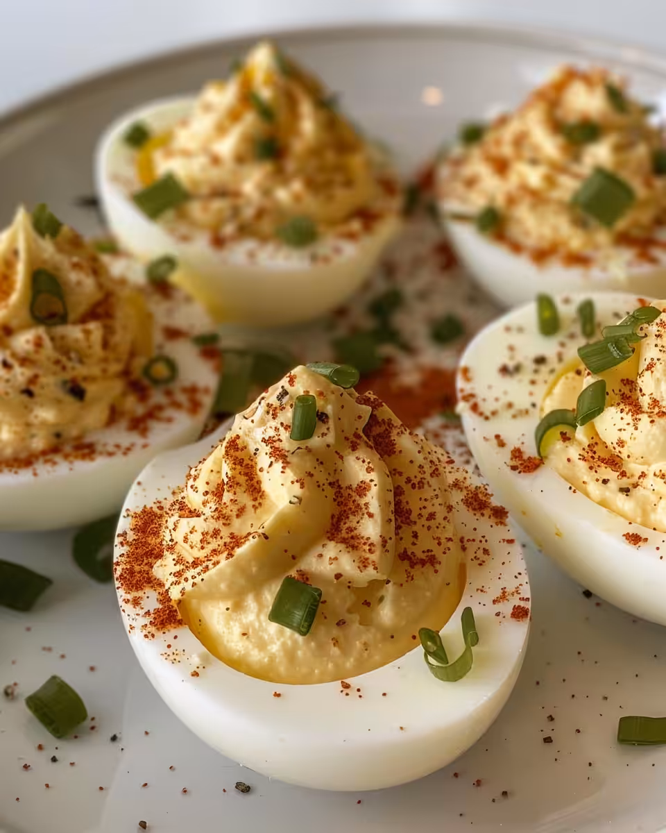 Perfectly cooked deviled eggs cooling with steam from pressure cooker