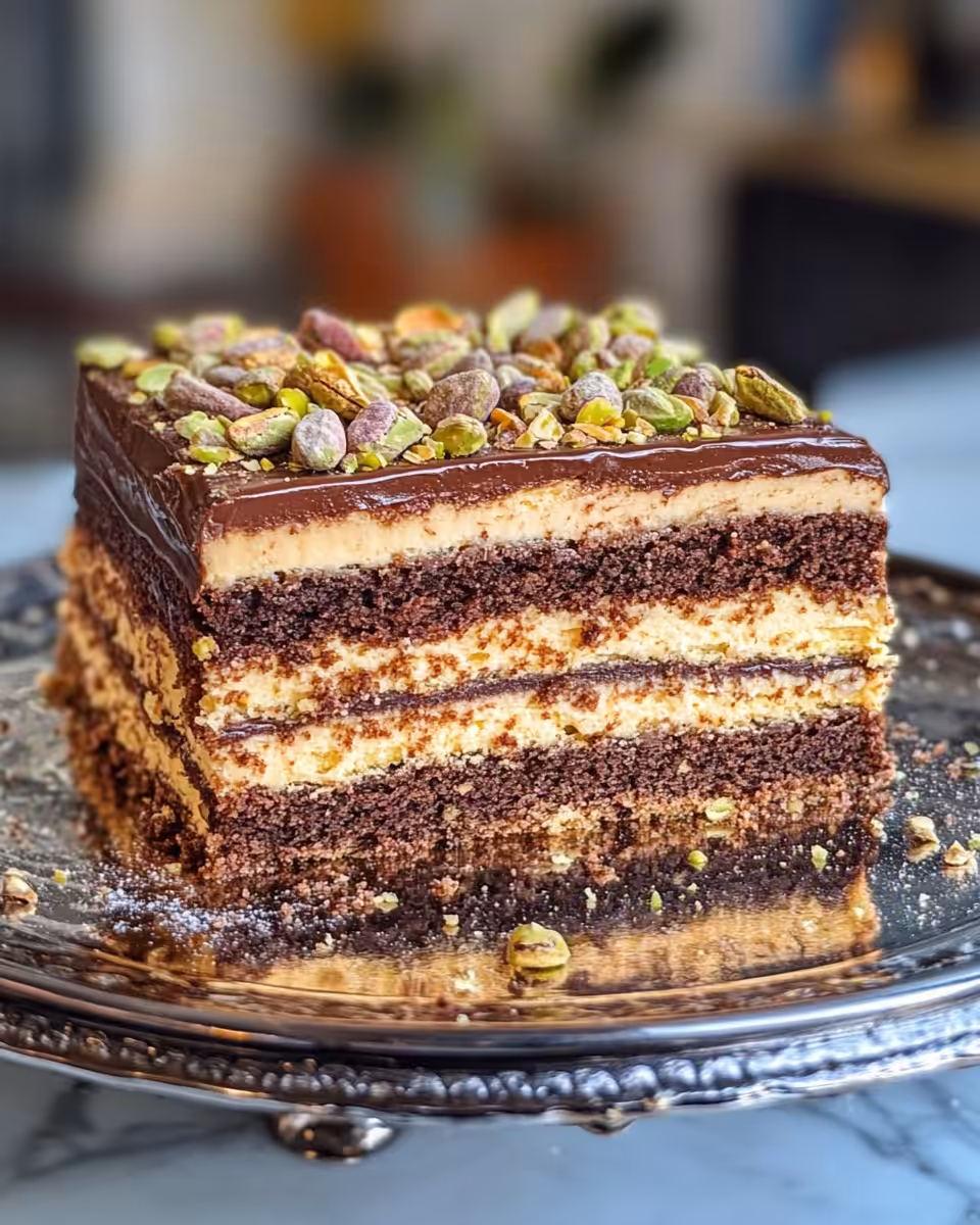 Ingredients for chocolate pistachio cake laid out on kitchen counter
