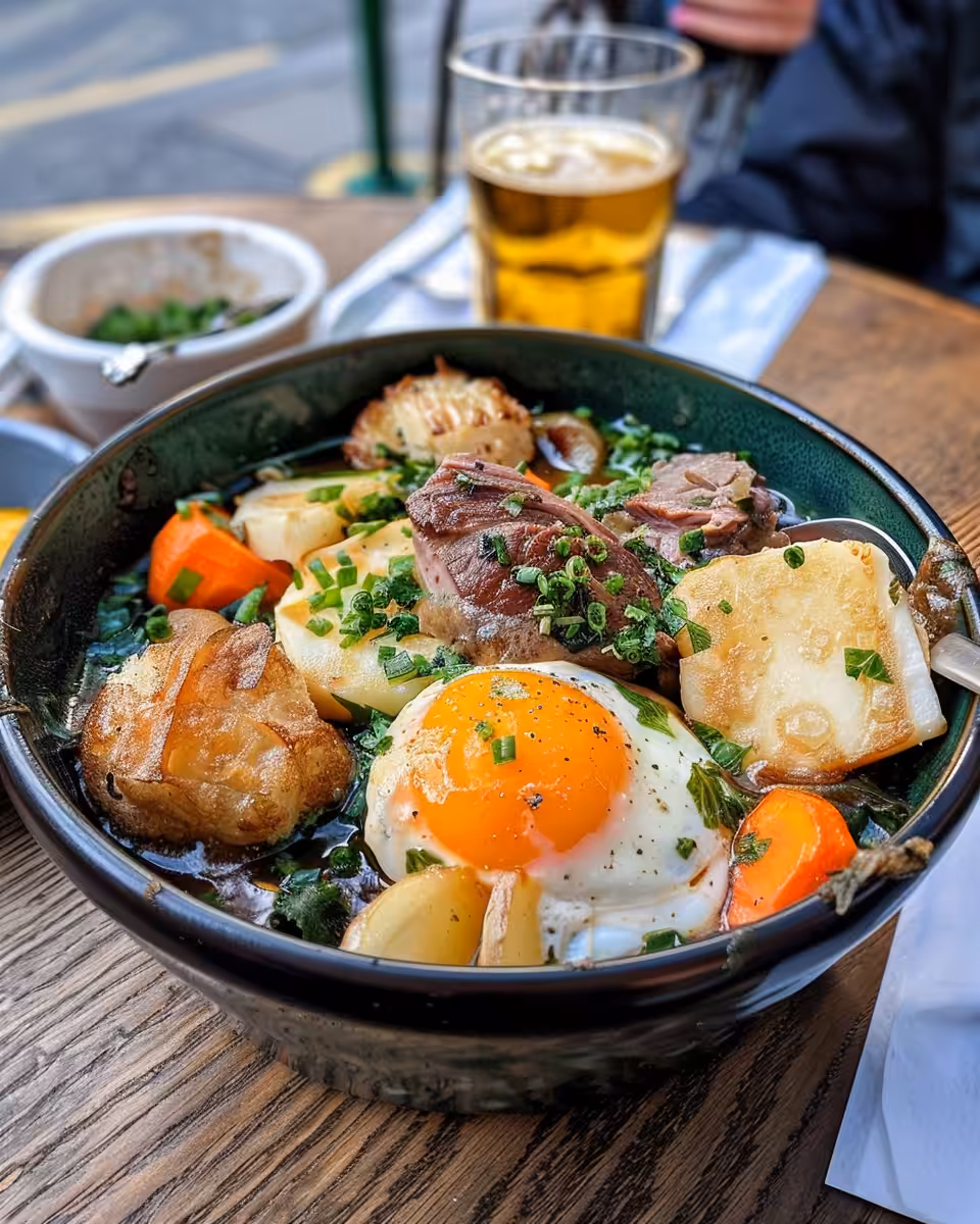 Steam rises from pressure cooker as Irish stew finishes cooking