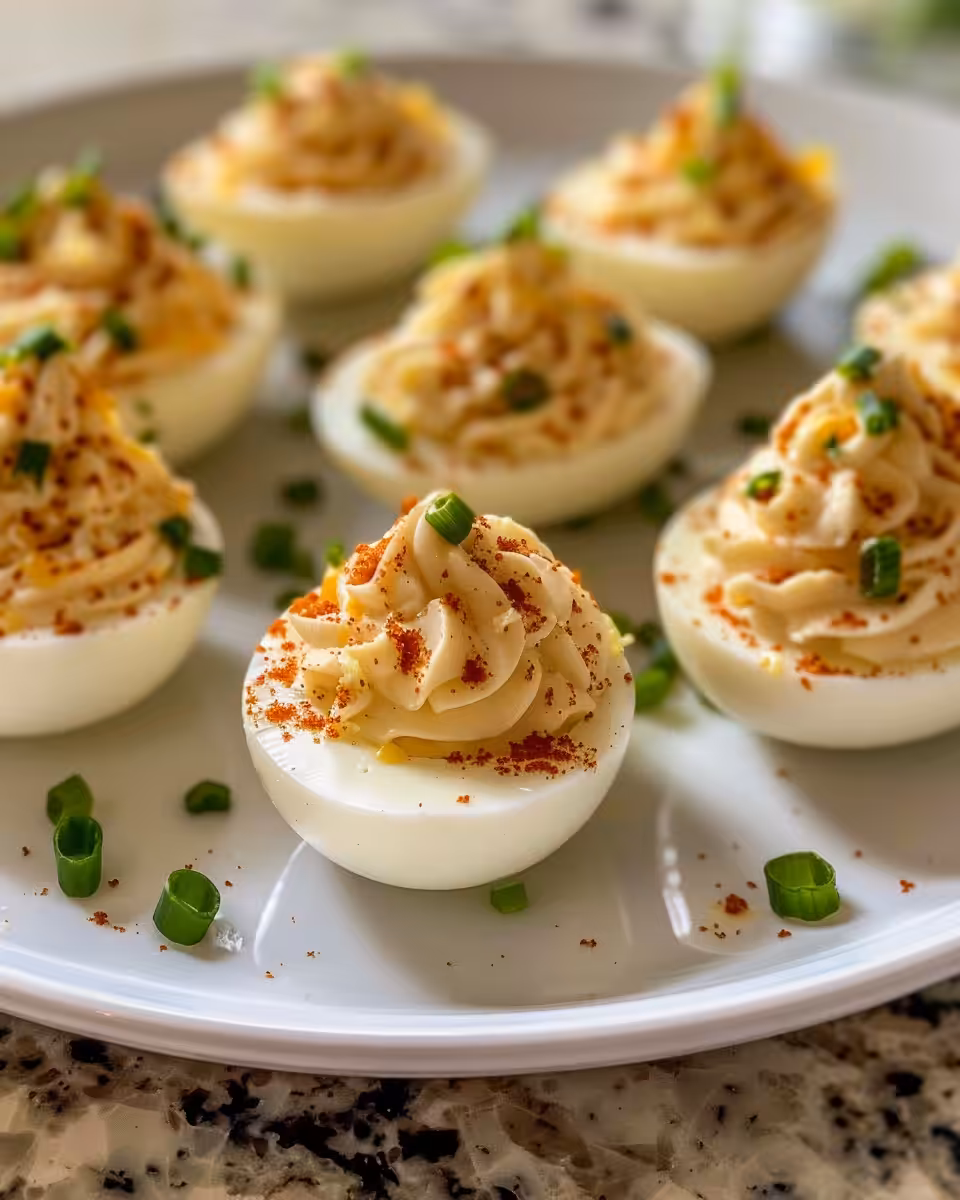 Freshly made pressure cooker Easter Bunny Deviled Eggs ready to serve