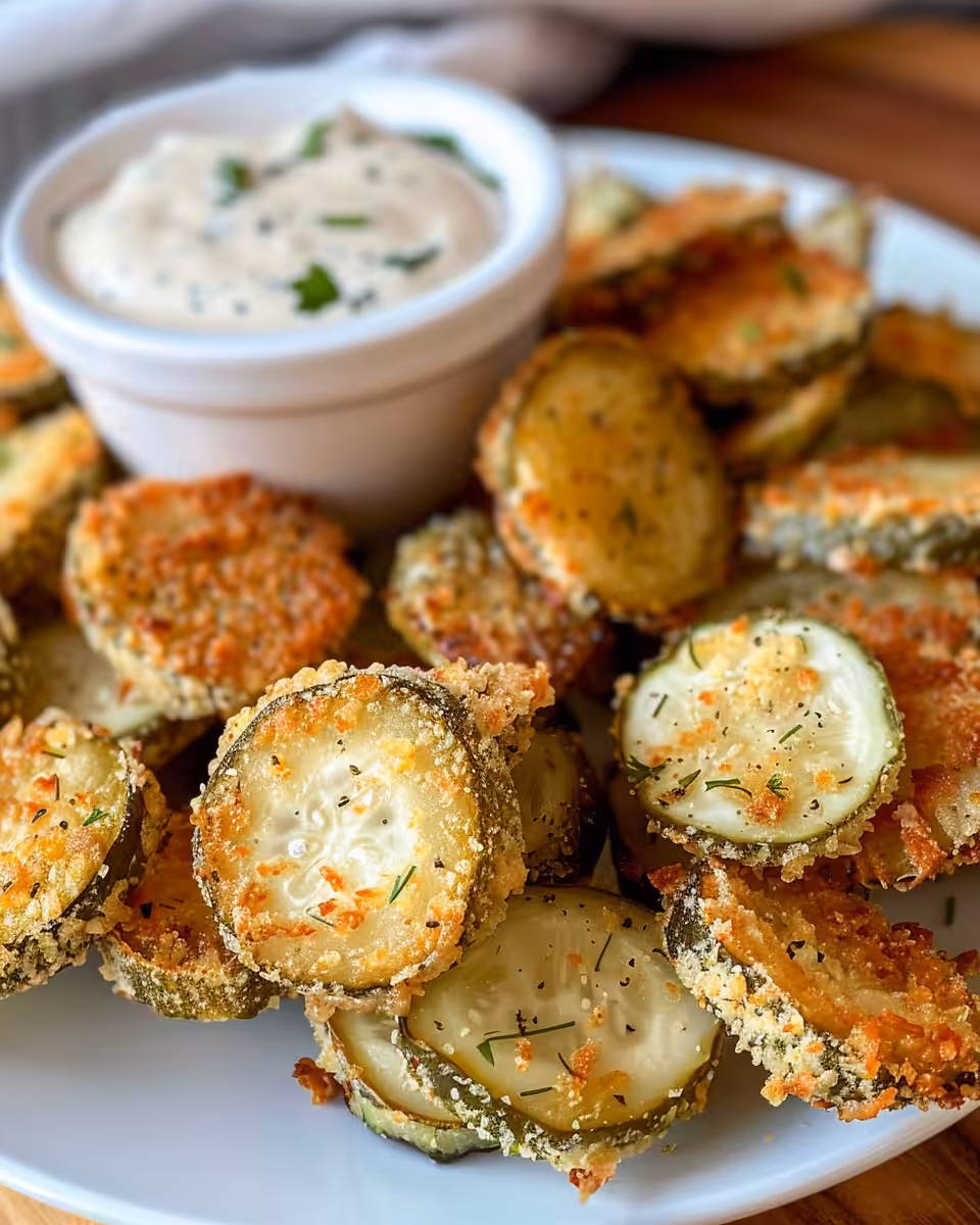 Air Fryer Fried Pickles golden and crispy ready to serve