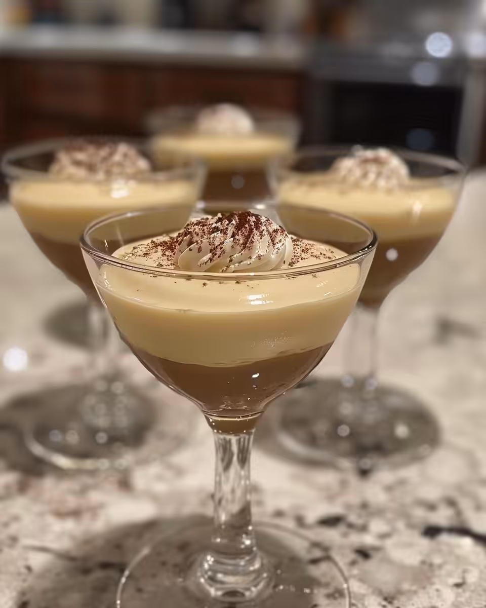 Final plated Bailey's Irish Cream panna cotta garnished with grated dark chocolate