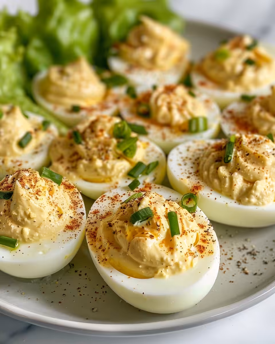 Ingredients for Caesar salad deviled eggs including eggs, cheese, and lettuce