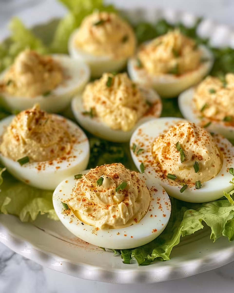 Pressure cooker Caesar salad deviled eggs freshly made and ready to serve