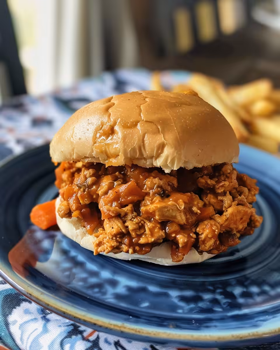 Finished Cajun chicken sloppy joes served on buns with fresh cilantro garnish