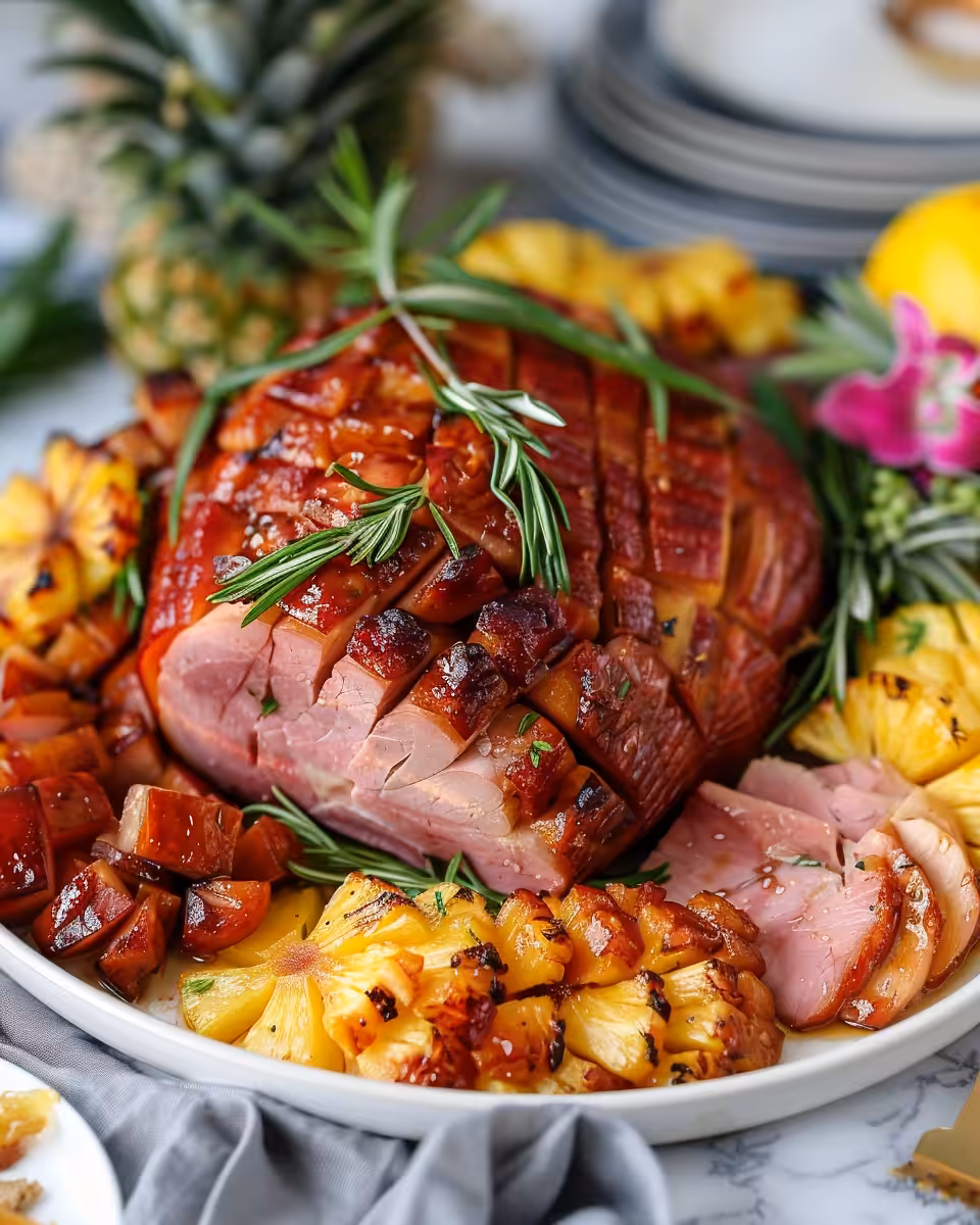 Ingredients and glaze mixture for pineapple honey glazed ham