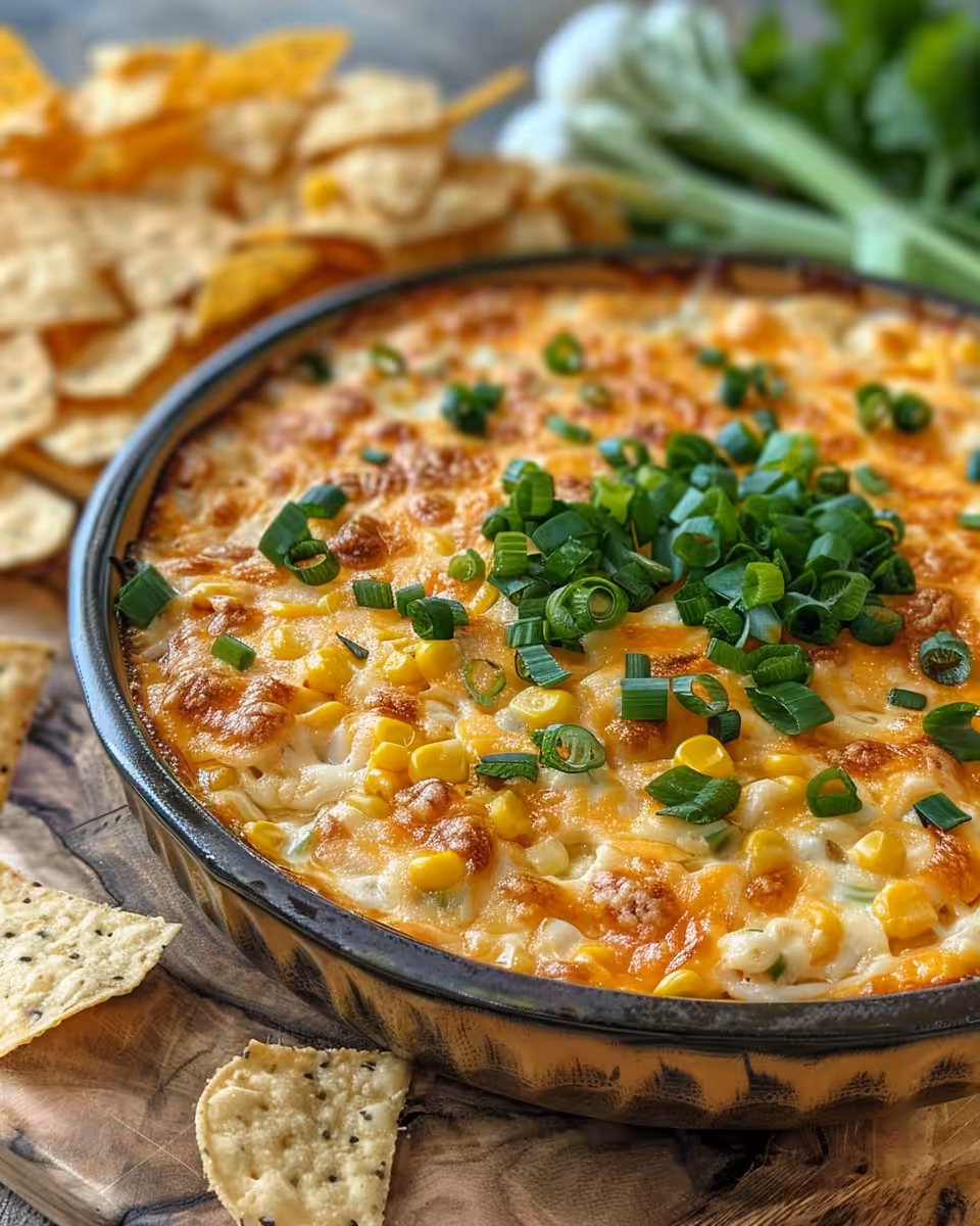 Bubbly golden crust on pressure cooker corn dip ready to serve