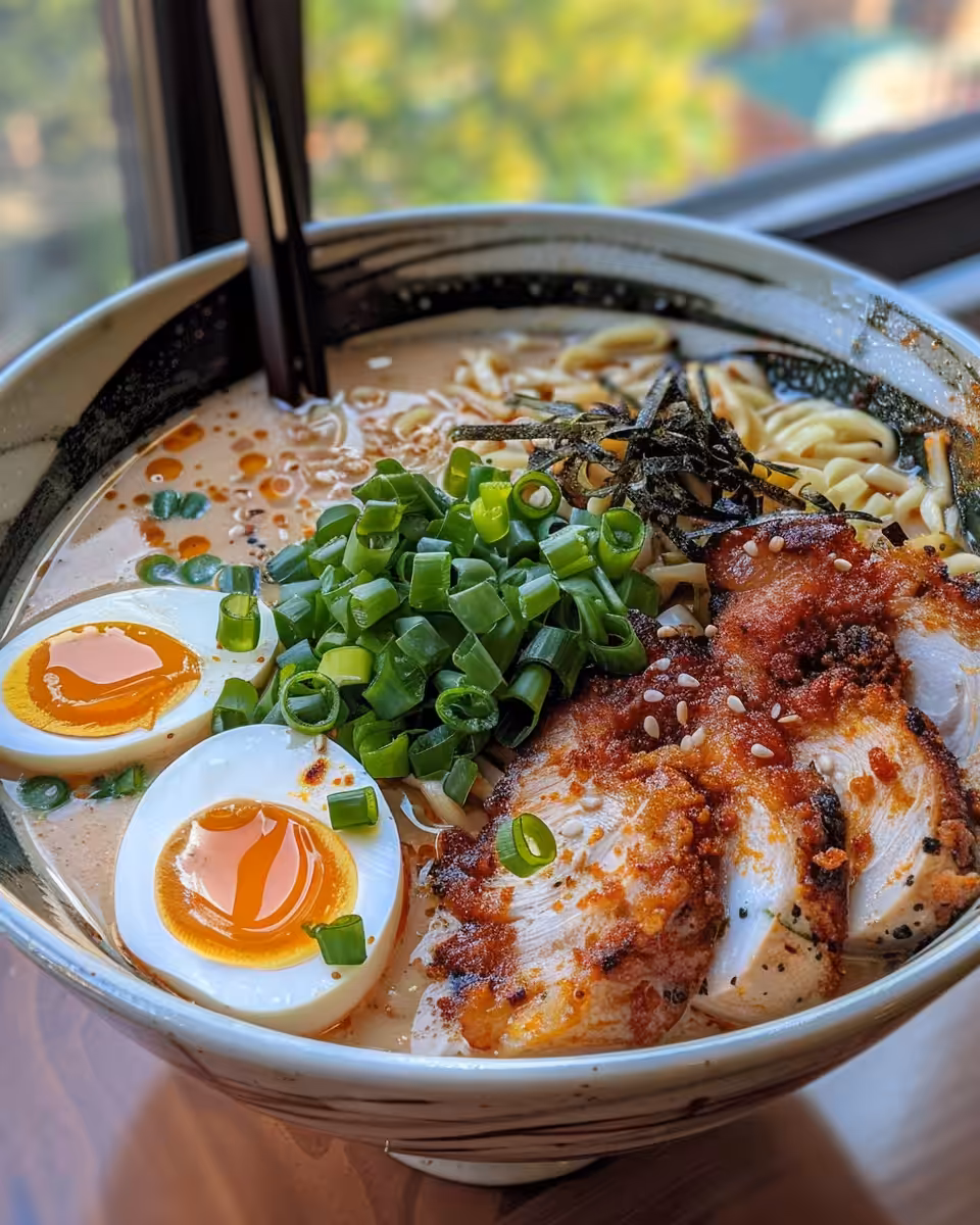 Spicy Sichuan cold noodles in bowl with chili oil and fresh toppings