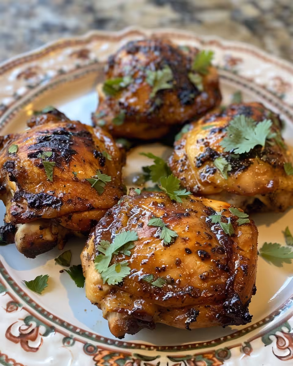 Final golden and crispy Cuban Mojo Chicken served on plate with fresh cilantro garnish