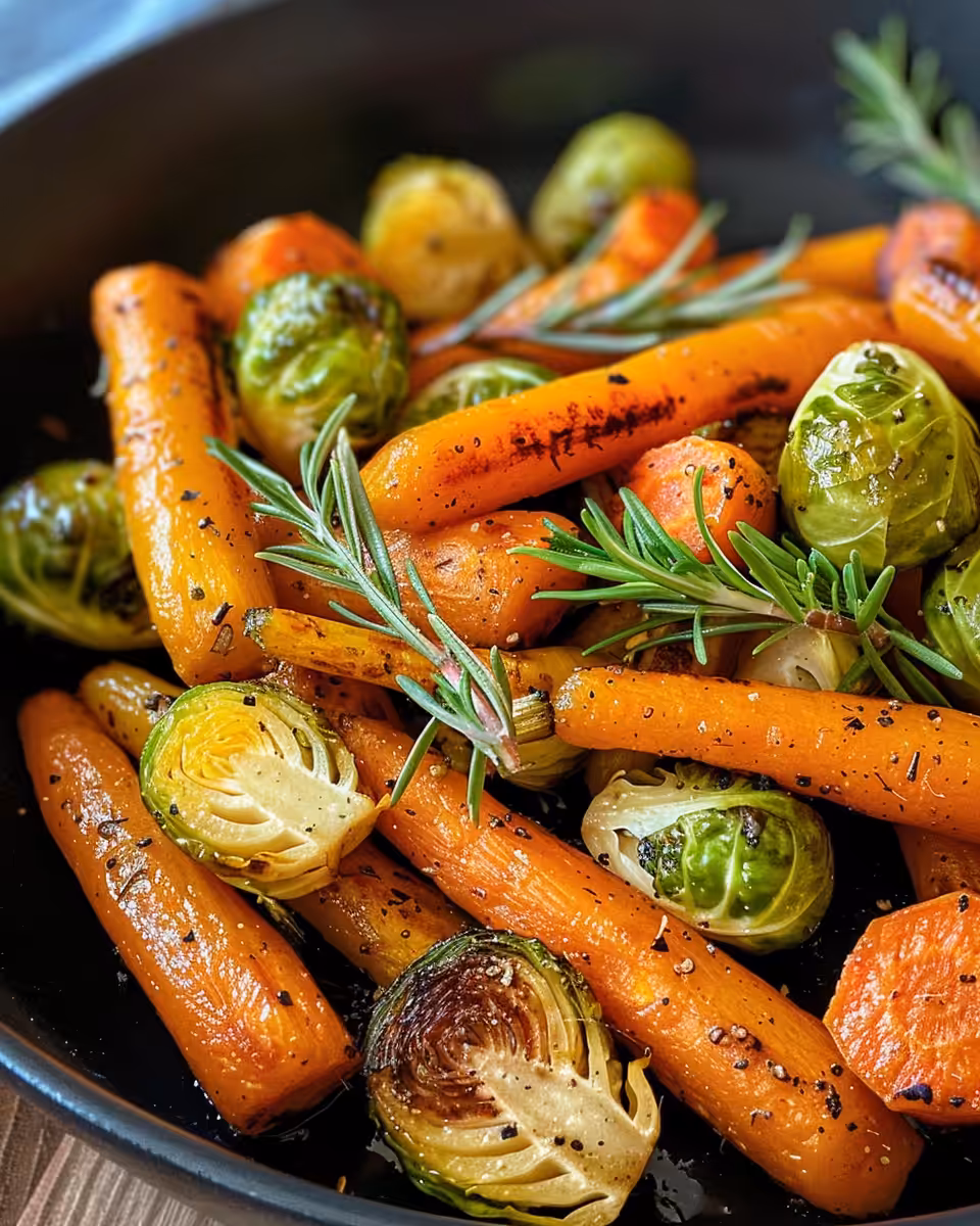 Ingredients prepared for pressure cooker brussels sprouts and carrots recipe