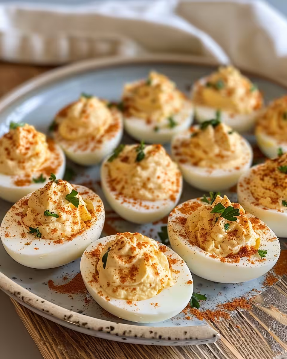 Close up of perfectly cooked deviled eggs fresh out of the pressure cooker