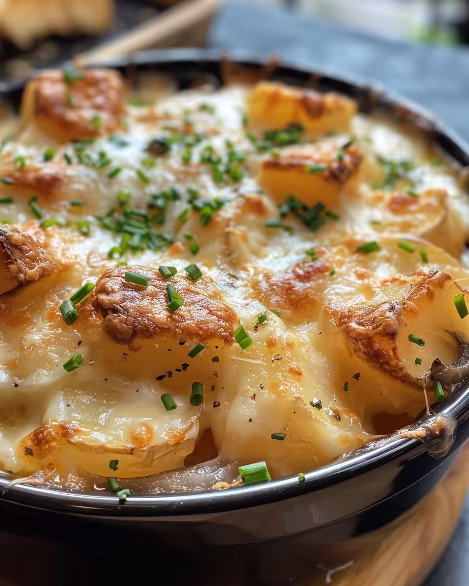 Ingredients for french onion potatoes before mixing in a bowl