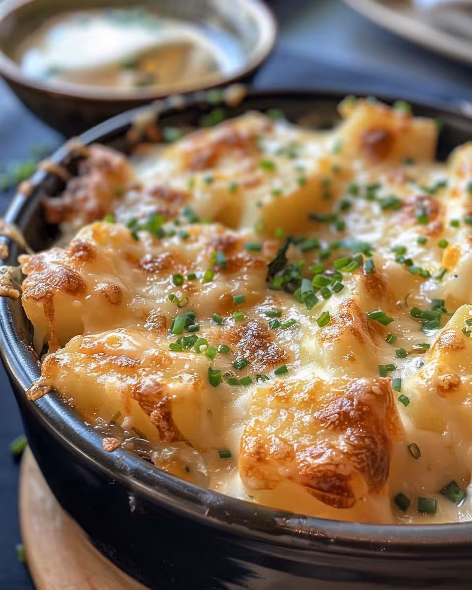 Golden roasted french onion potatoes fresh from the oven