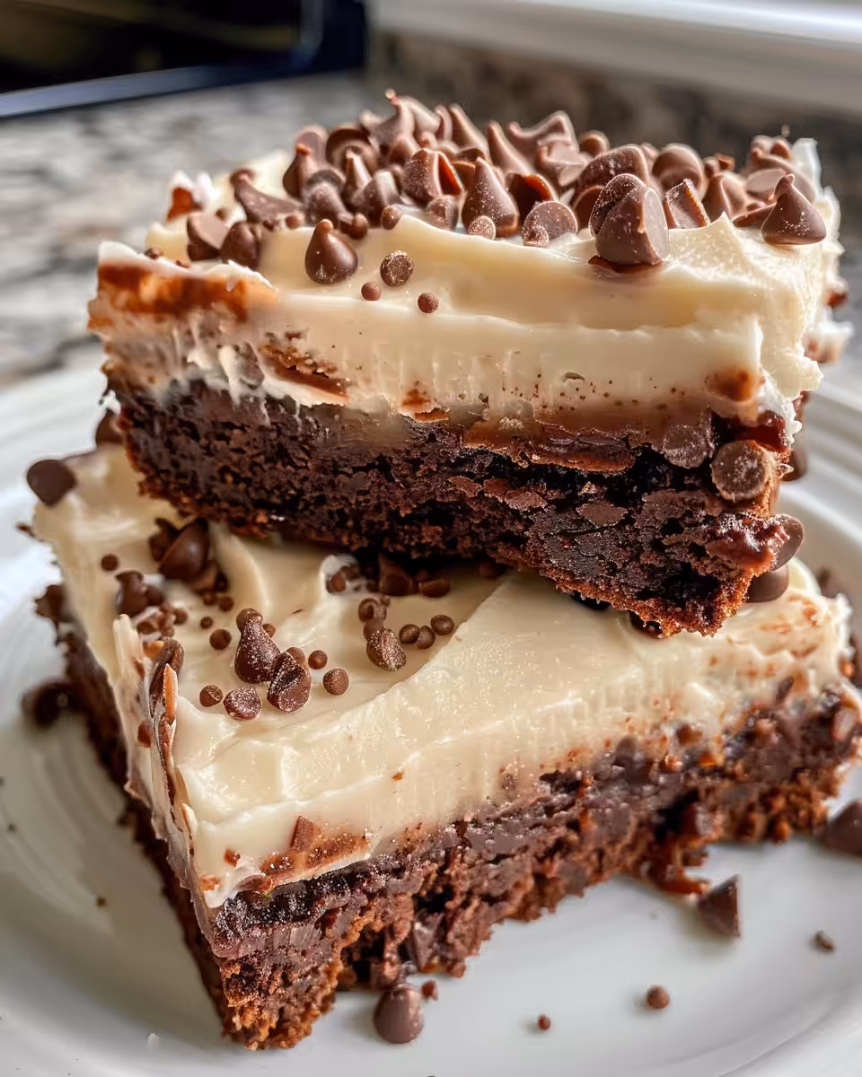 Finished frosted Baileys brownies served with sprinkles and creamy frosting