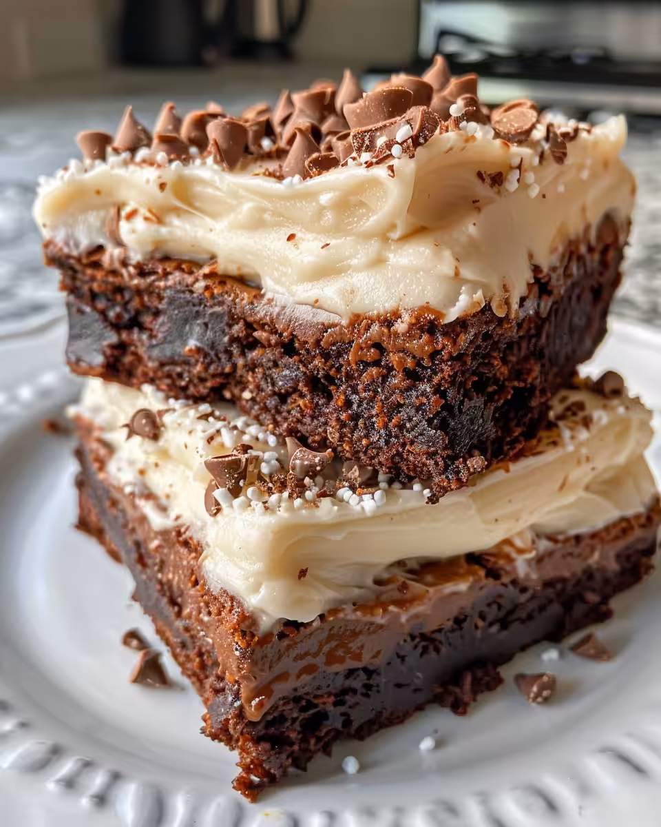 Frosted Baileys Brownies fresh out of the pressure cooker with gooey texture