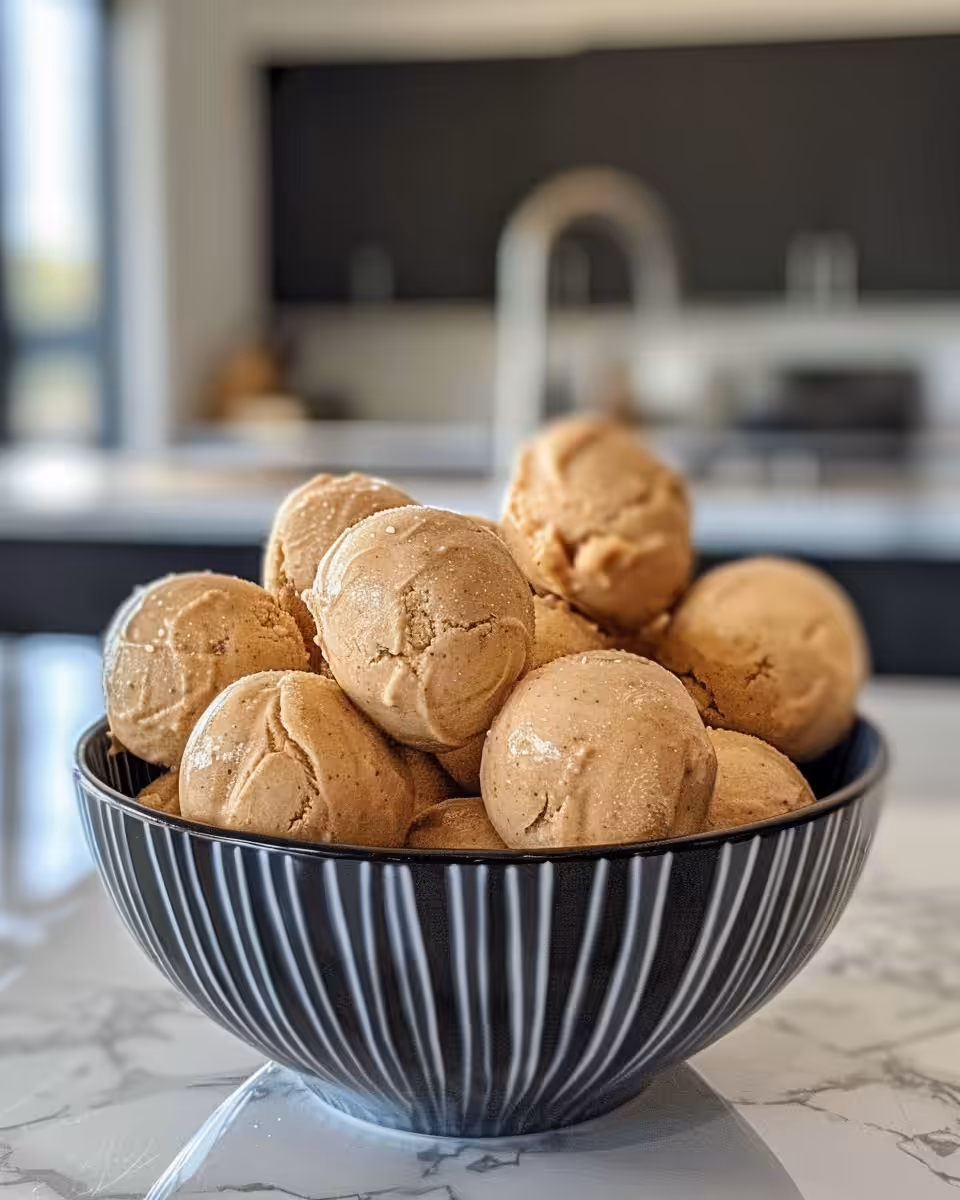 Frozen peanut butter Greek yogurt bites in a bowl ready to enjoy