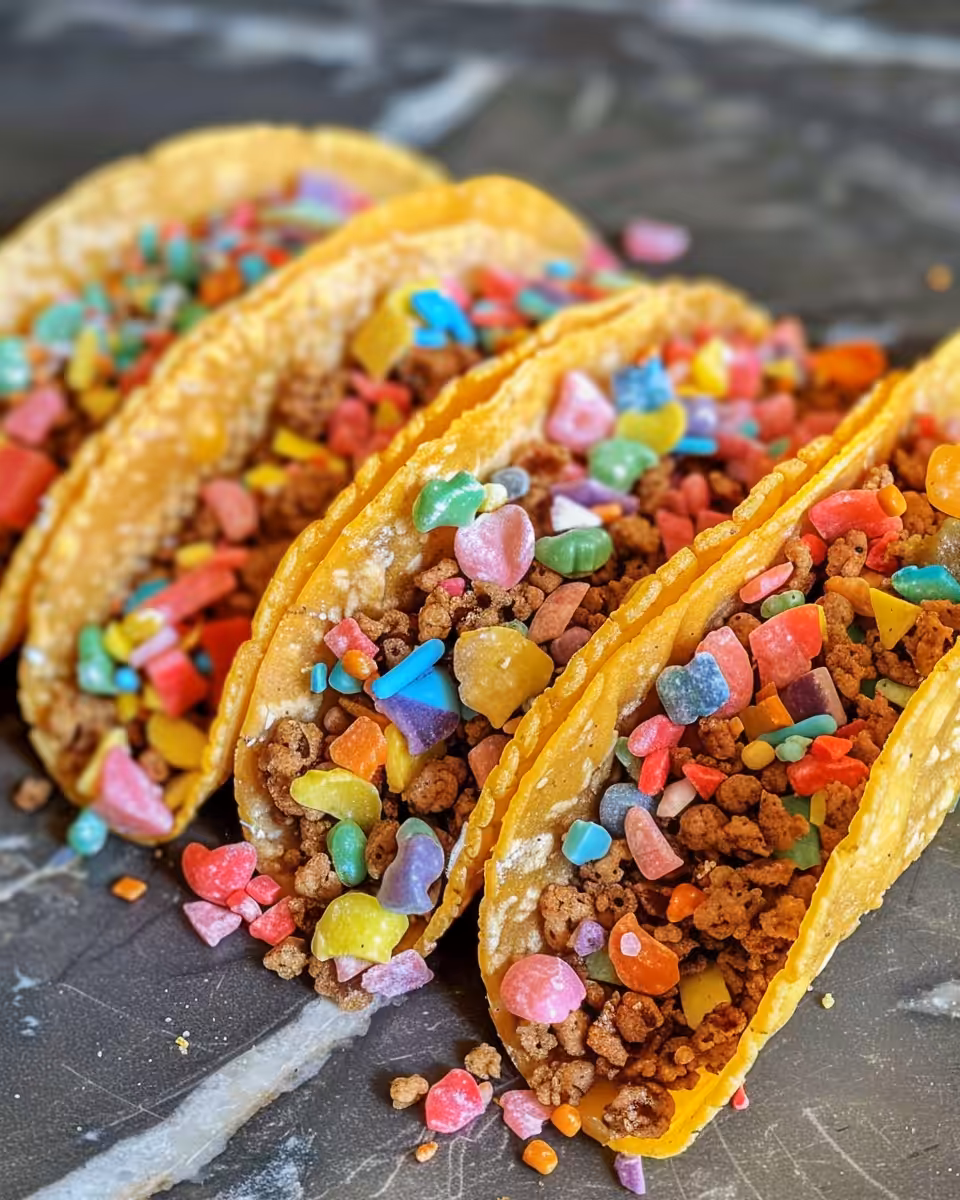 Finished Fruity Pebbles Cheesecake Taco with whipped cream topping