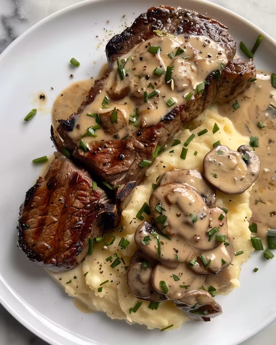 Pressure cooker with whistle and steam preparing whiskey garlic cream bavette steak