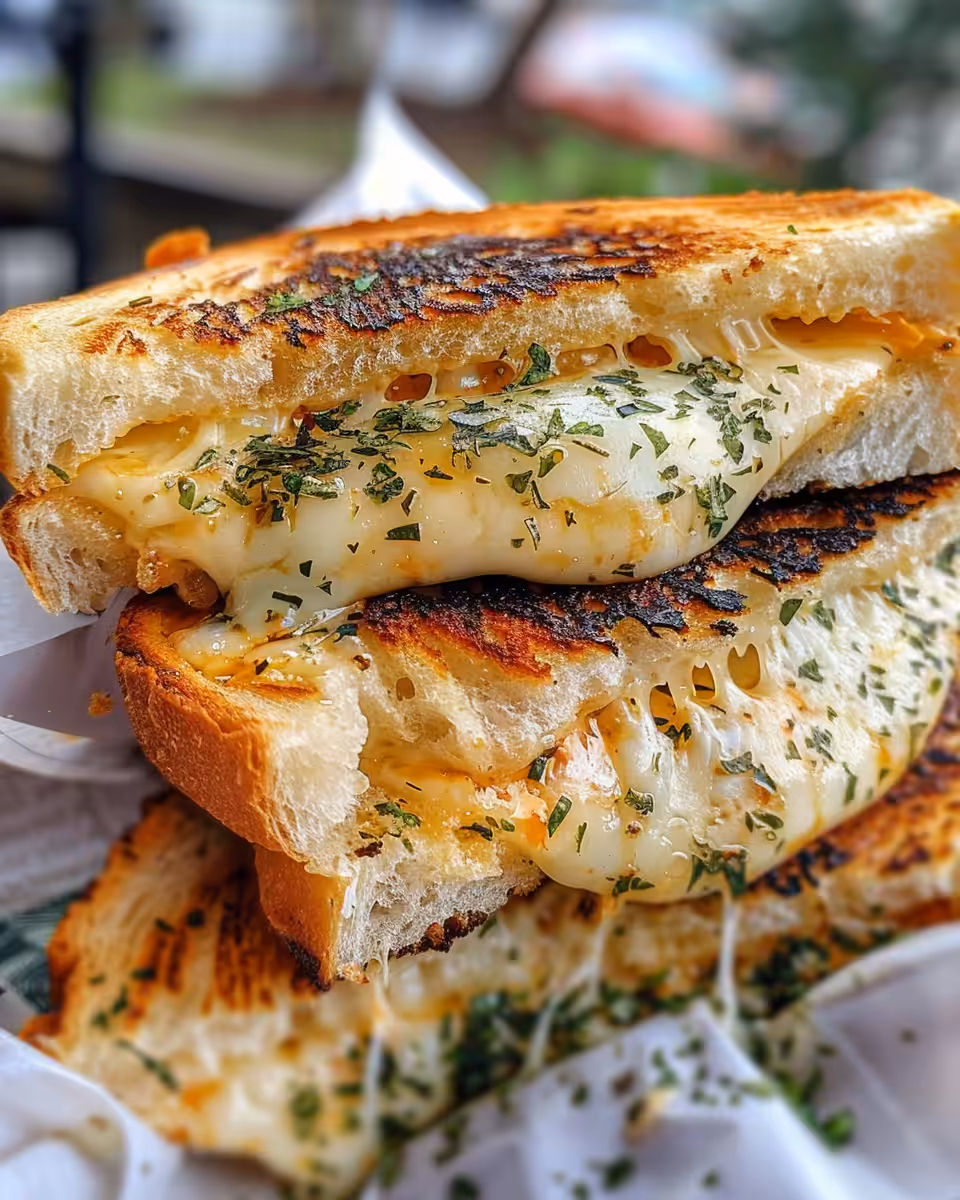 Ingredients for garlic bread grilled cheese including cheddar and butter ready to cook