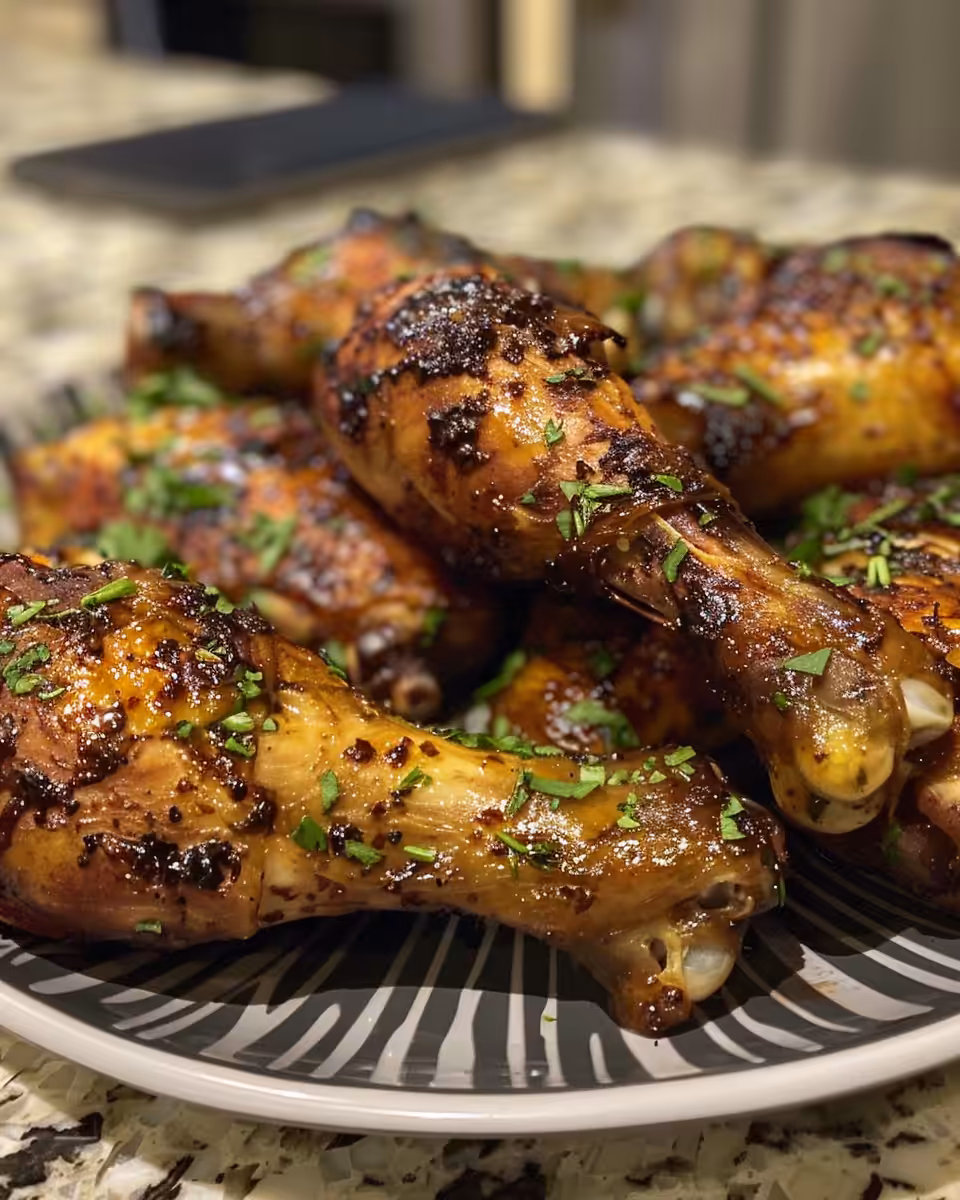 Glazed chicken breasts simmering in skillet with brown sugar glaze