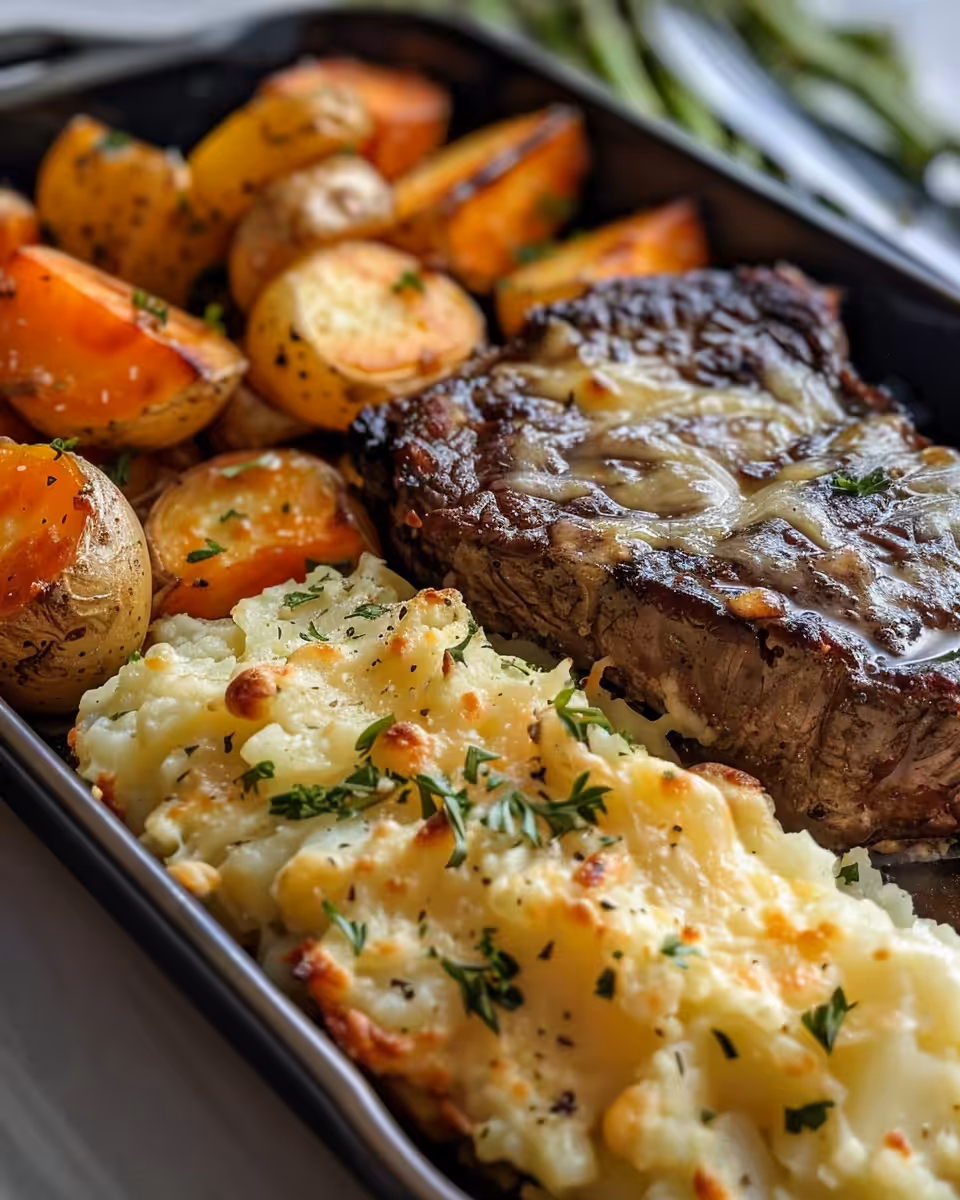 Steam curling from pressure cooker with garlic butter steak and potatoes cooking
