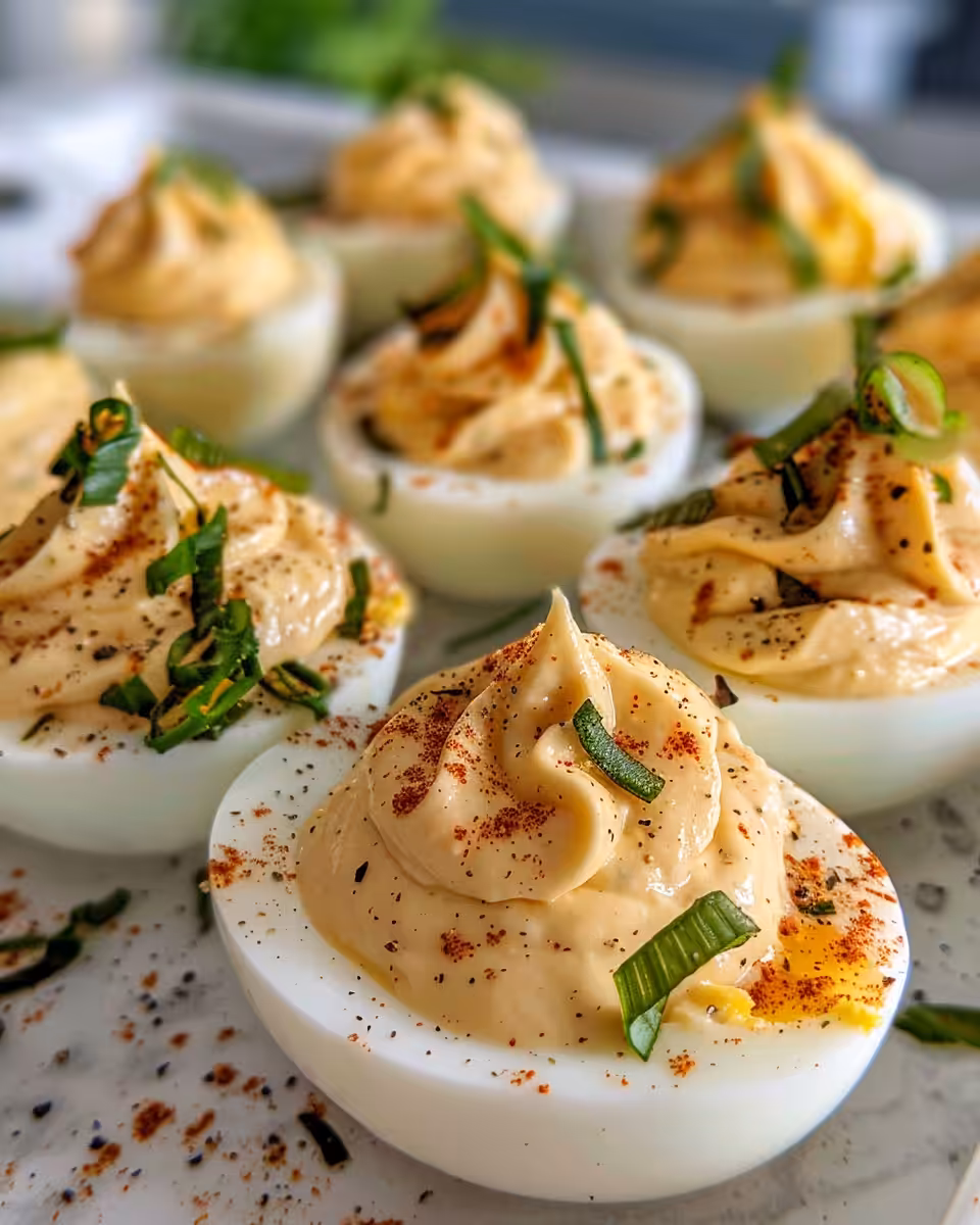 Close-up of Garlic Parmesan Deviled Eggs fresh and ready to eat