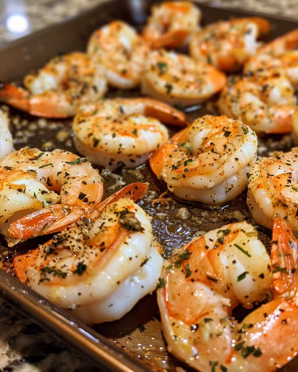 Ingredients including shrimp, olive oil, garlic, Parmesan and herbs laid out