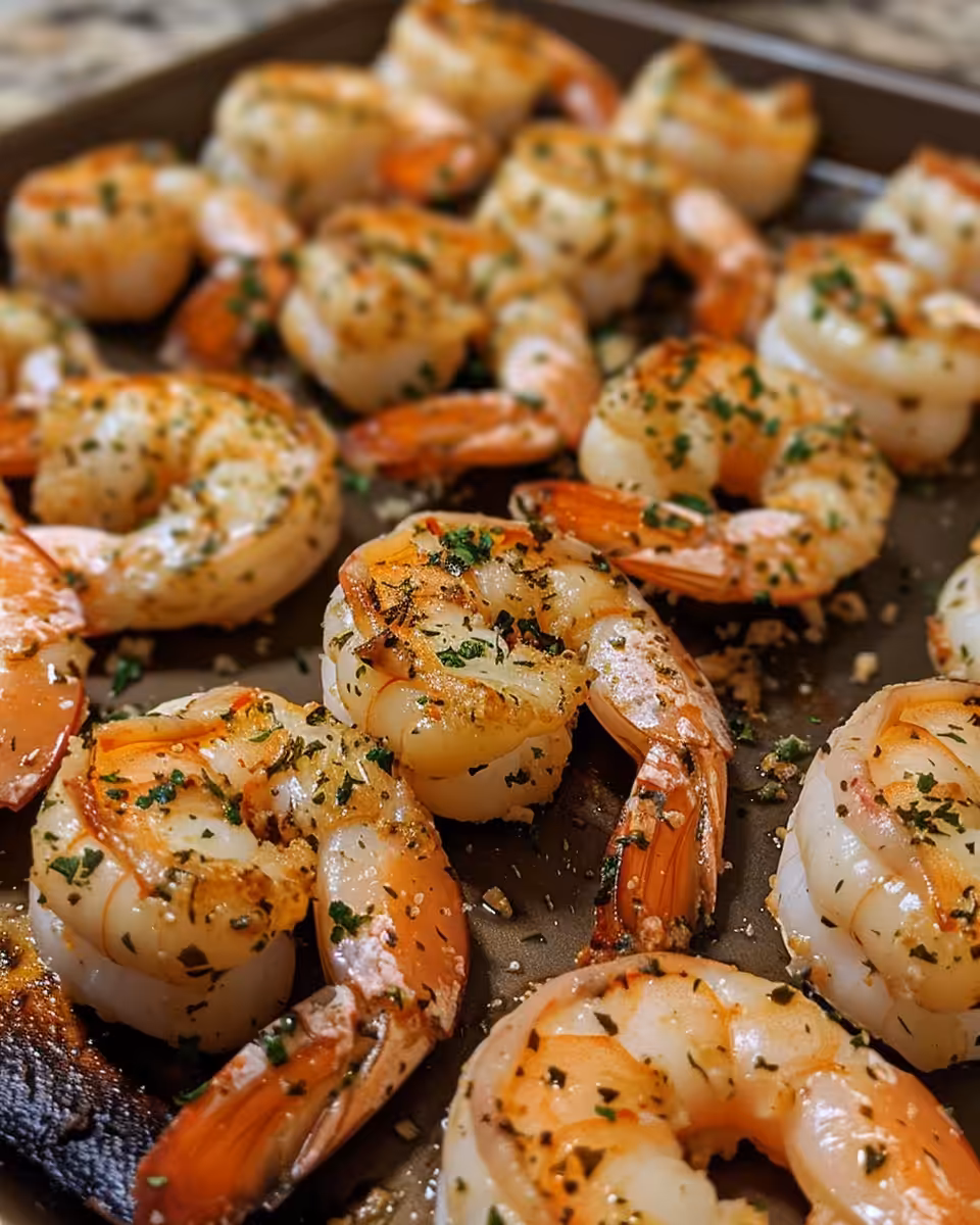 Plated garlic Parmesan shrimp with parsley garnish ready to serve