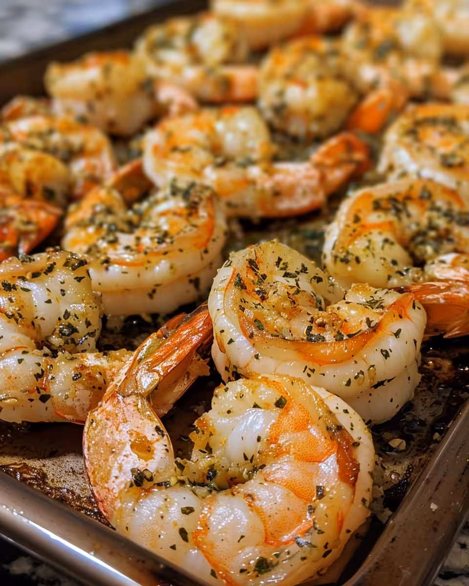 Close-up of garlic Parmesan roasted shrimp steaming in pressure cooker