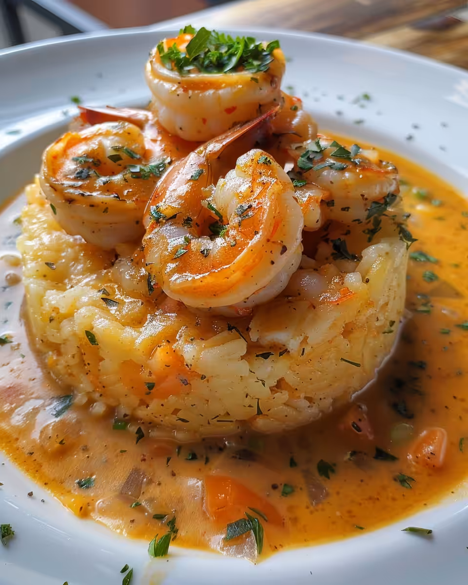 Finished Puerto Rican shrimp mofongo plated and served