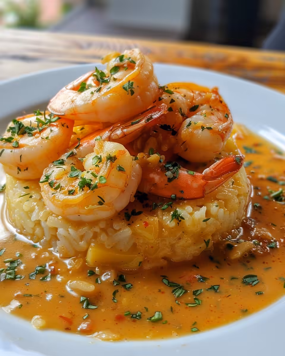Garlic shrimp cooking with mofongo steam aroma