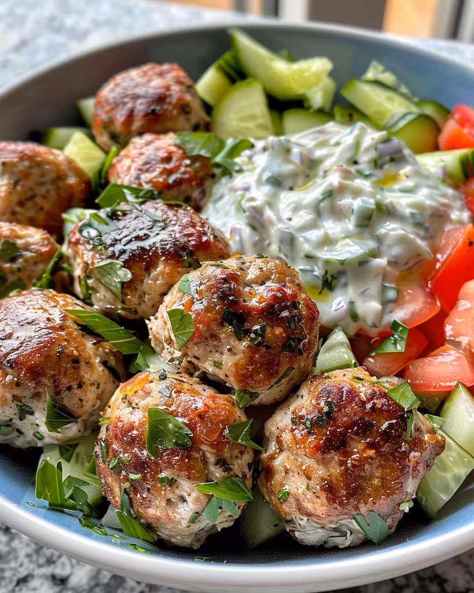 Ingredients for Greek turkey meatballs with diced red onion, spinach and oregano