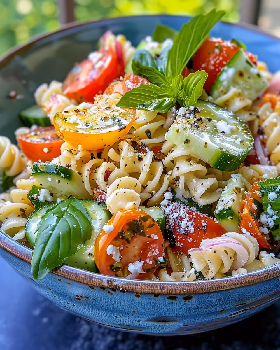 Key ingredients for pressure cooker pasta salad including cherry tomatoes and roasted peppers