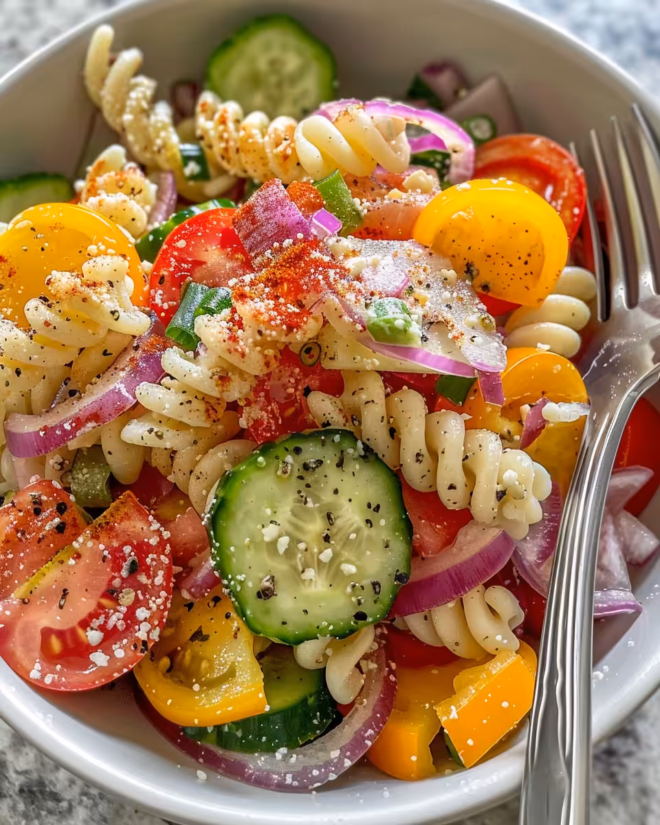 Fresh chopped ingredients for grinder pasta salad including cherry tomatoes and roasted peppers