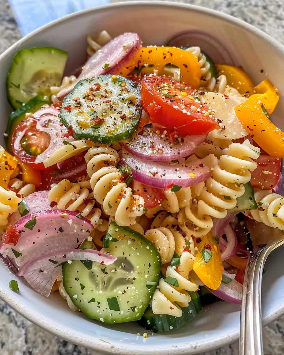 Finished grinder pasta salad tossed and ready to serve