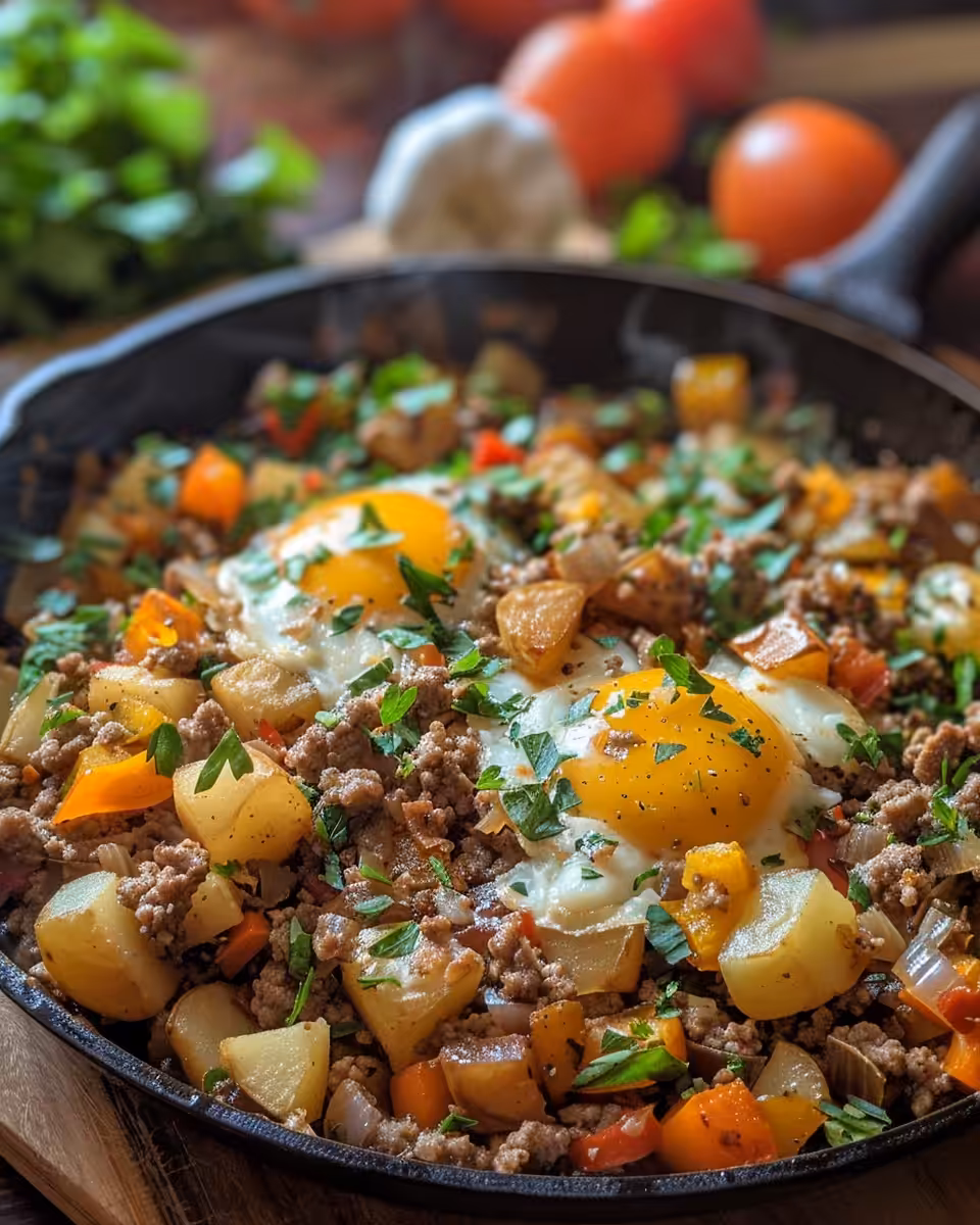 Cooking ground beef with potatoes and peppers in pressure cooker