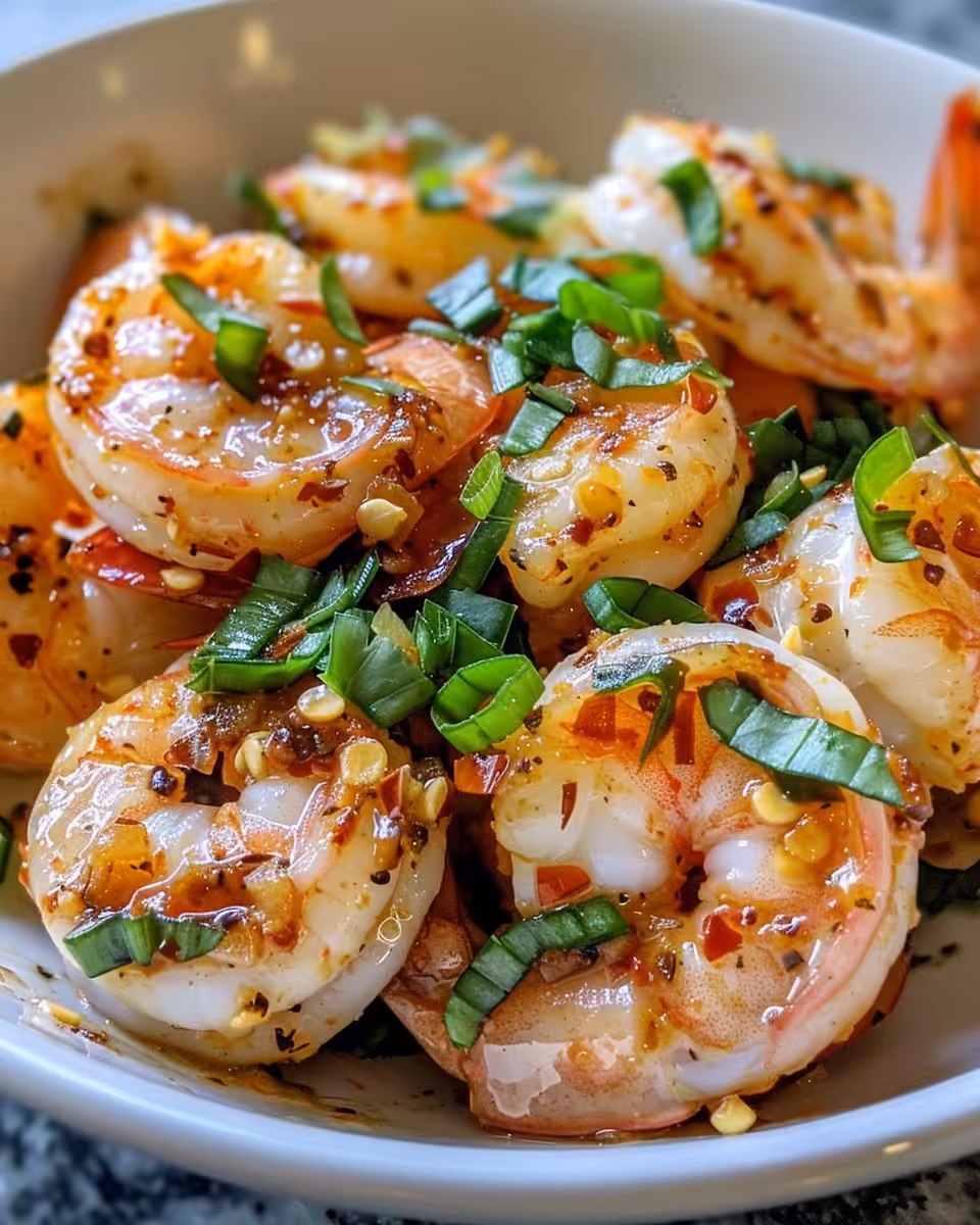 Finished Hawaiian garlic shrimp served over rice, ready to eat