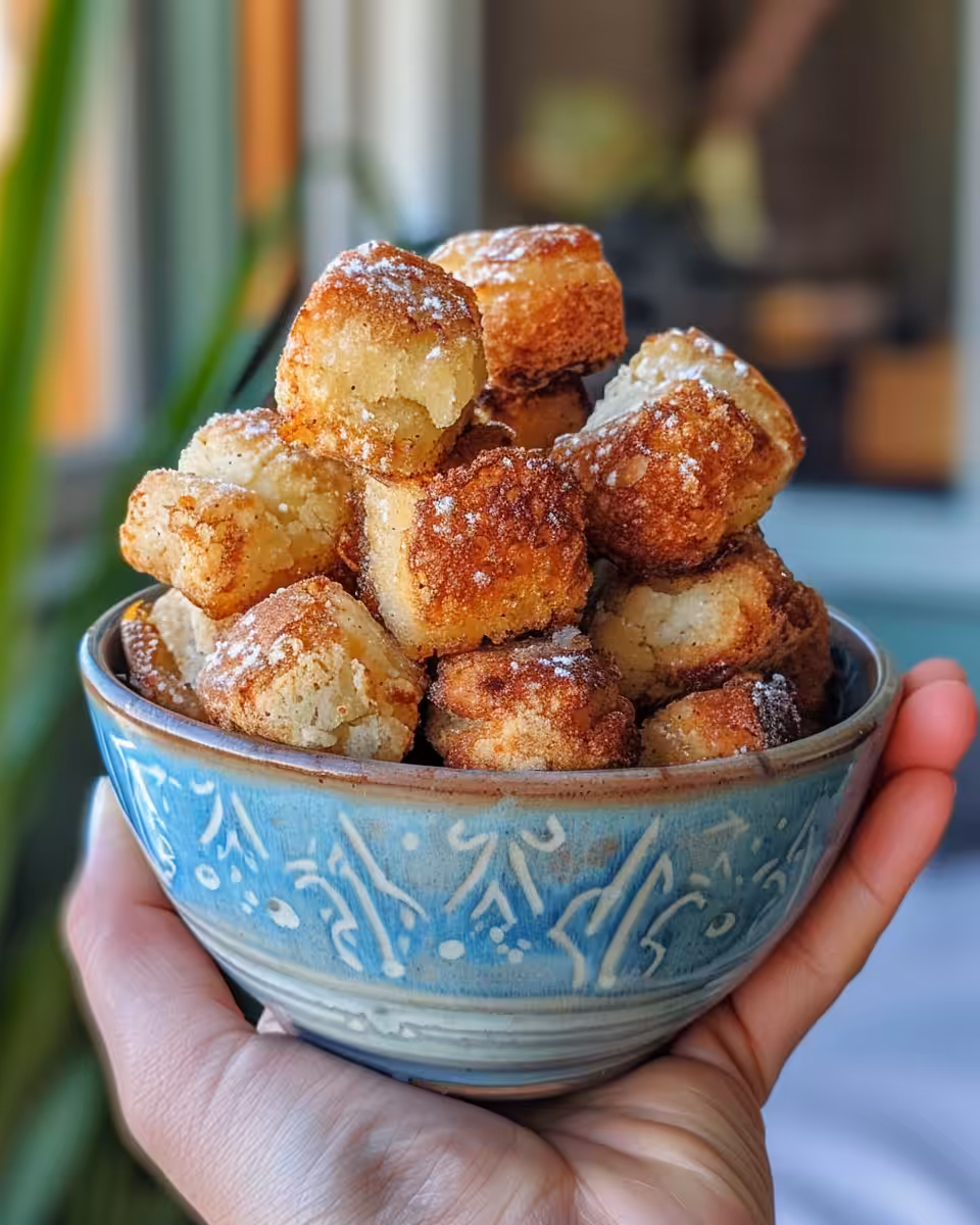 Golden crispy finished healthy churro bites served in bowl