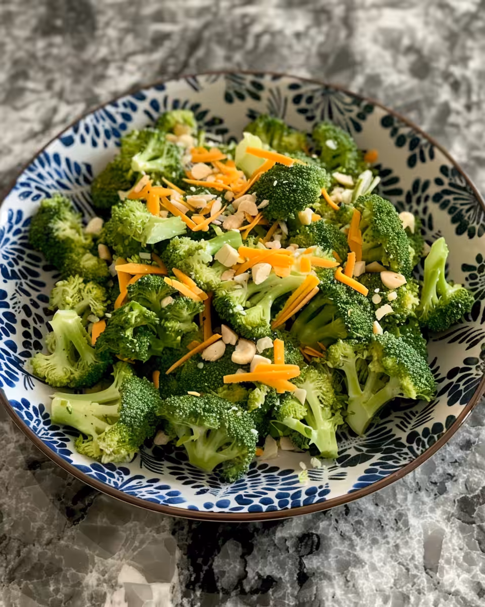 Broccoli salad ingredients combined in a large mixing bowl