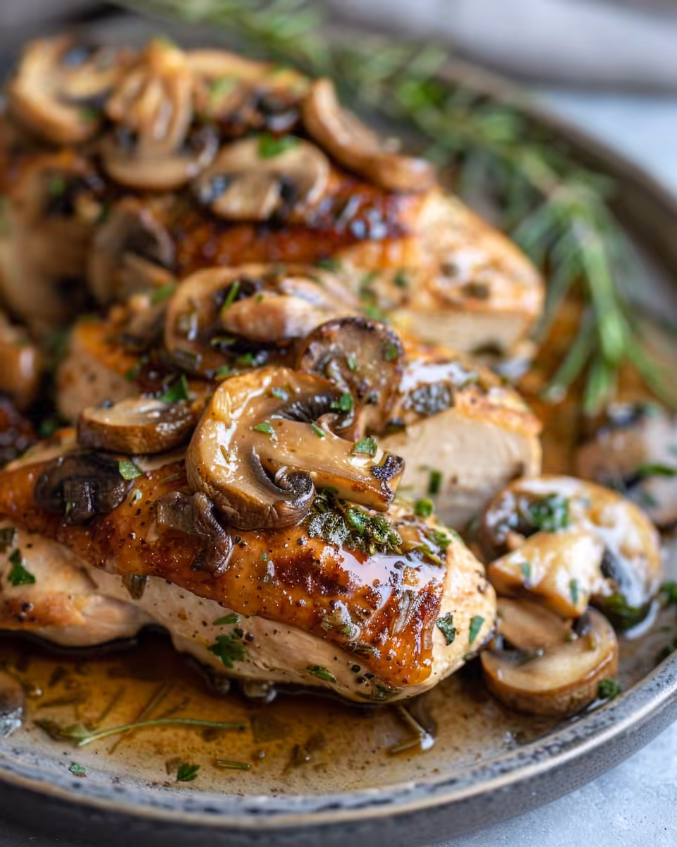 Mushroom stuffed chicken breast cooking in pressure cooker with valve hiss steam