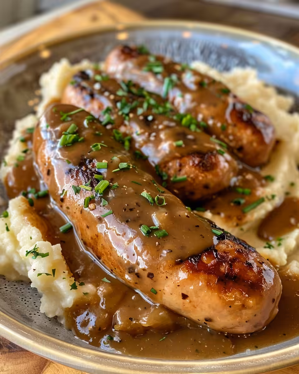 Ingredients laid out for hearty Irish bangers and mash with Guinness gravy