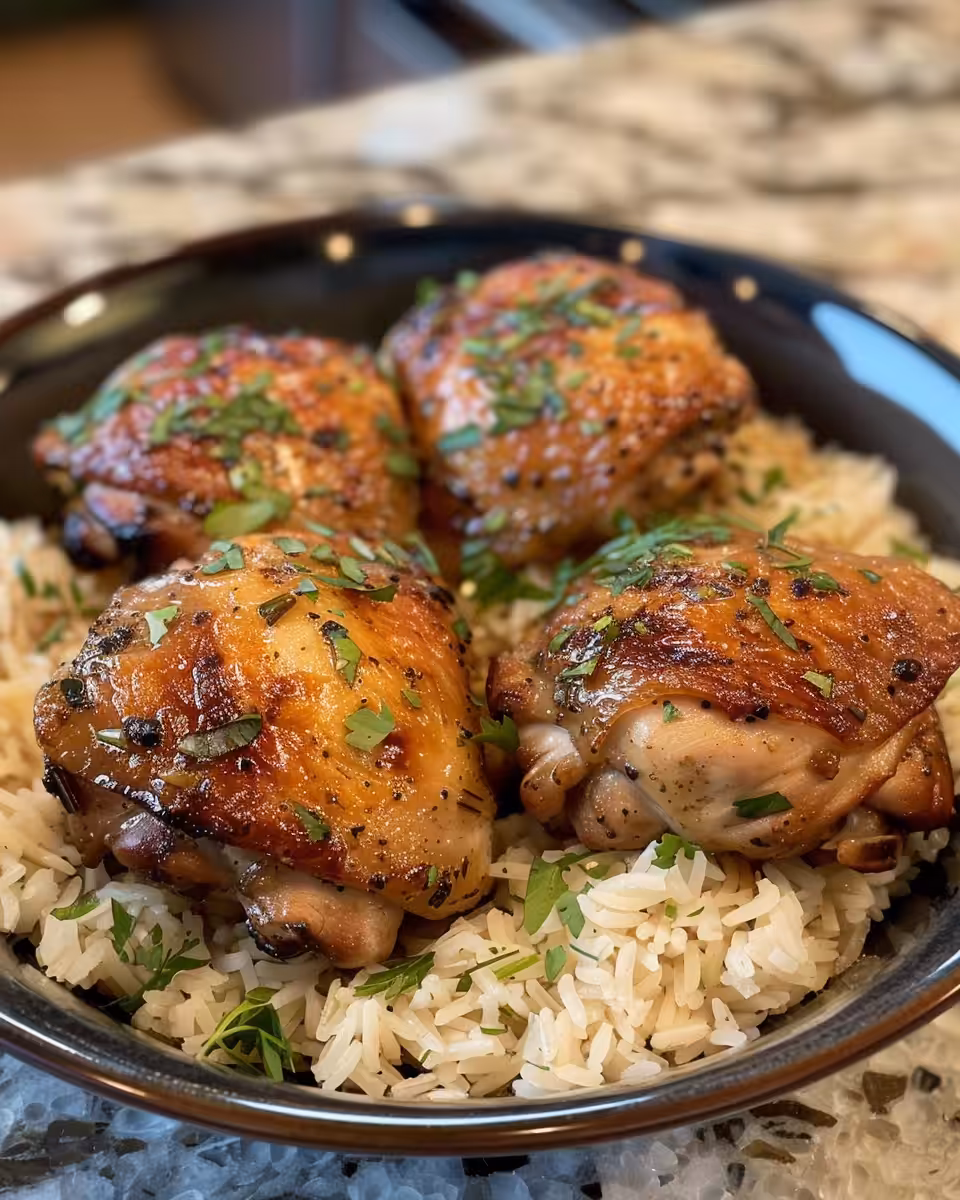 Pressure cooker ingredients for herb chicken and rice including chicken breasts, rice, butter, and seasonings
