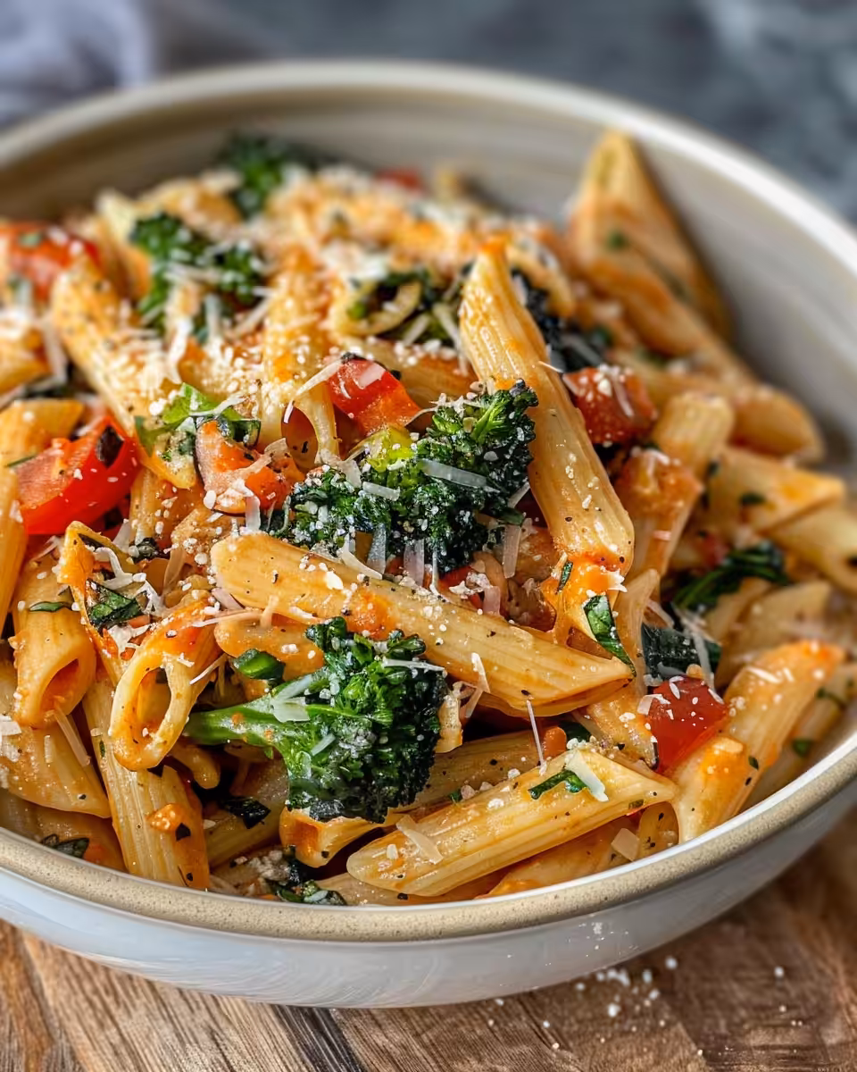 Close-up of garlic parmesan pasta with creamy sauce