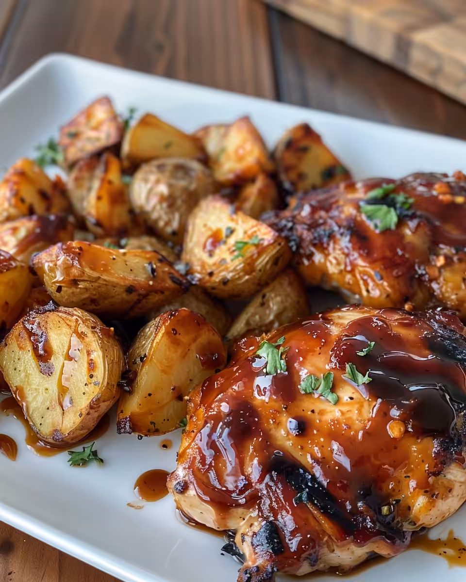 Ingredients and preparation steps for Honey BBQ chicken and potatoes