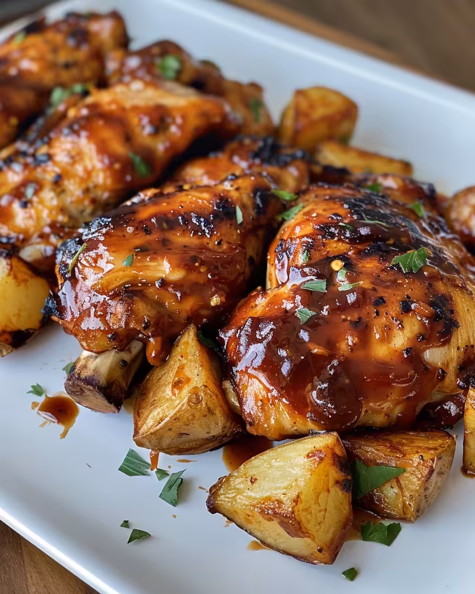 Honey BBQ chicken and crispy potatoes steaming hot in pressure cooker