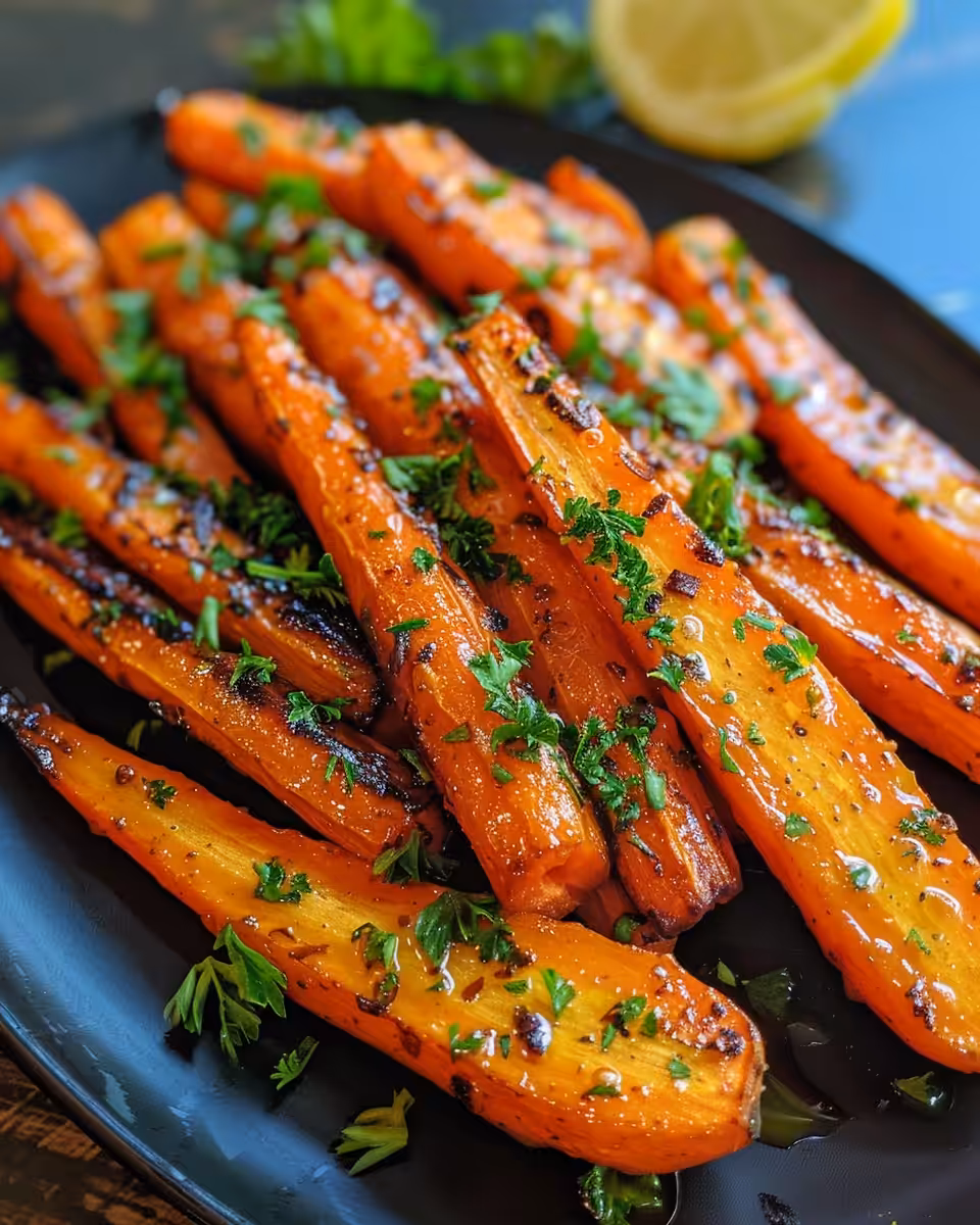 Honey garlic butter roasted carrots steaming fresh in the pot