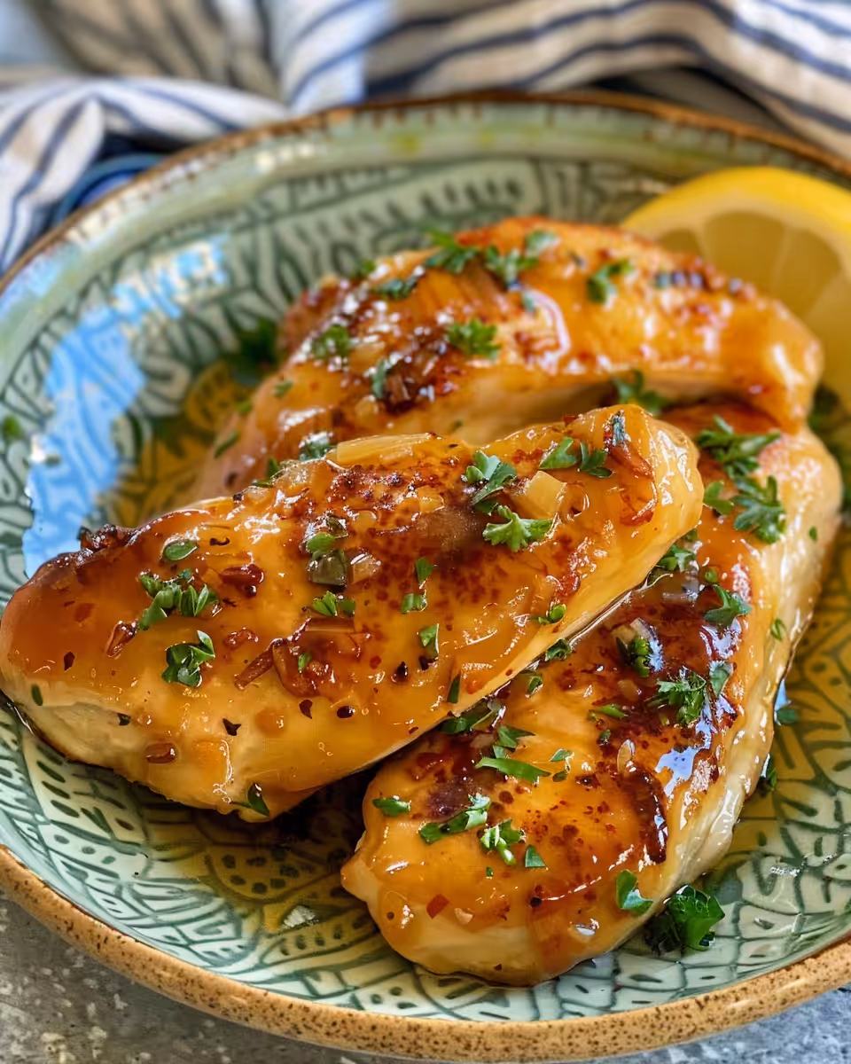 Honey garlic chicken simmering in pressure cooker with bubbling sauce
