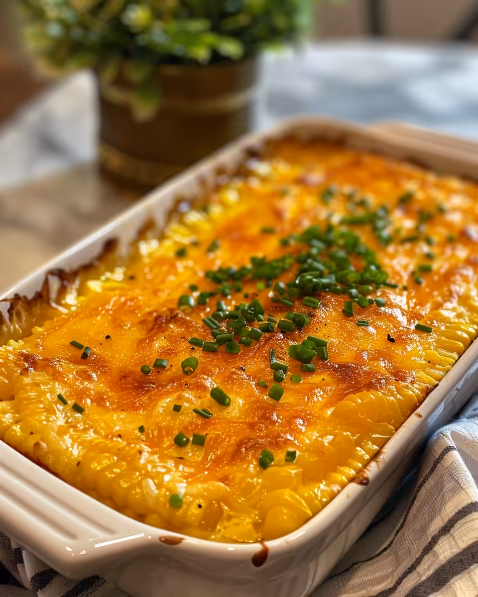 Honey glazed corn casserole fresh from the pressure cooker with steaming golden crust