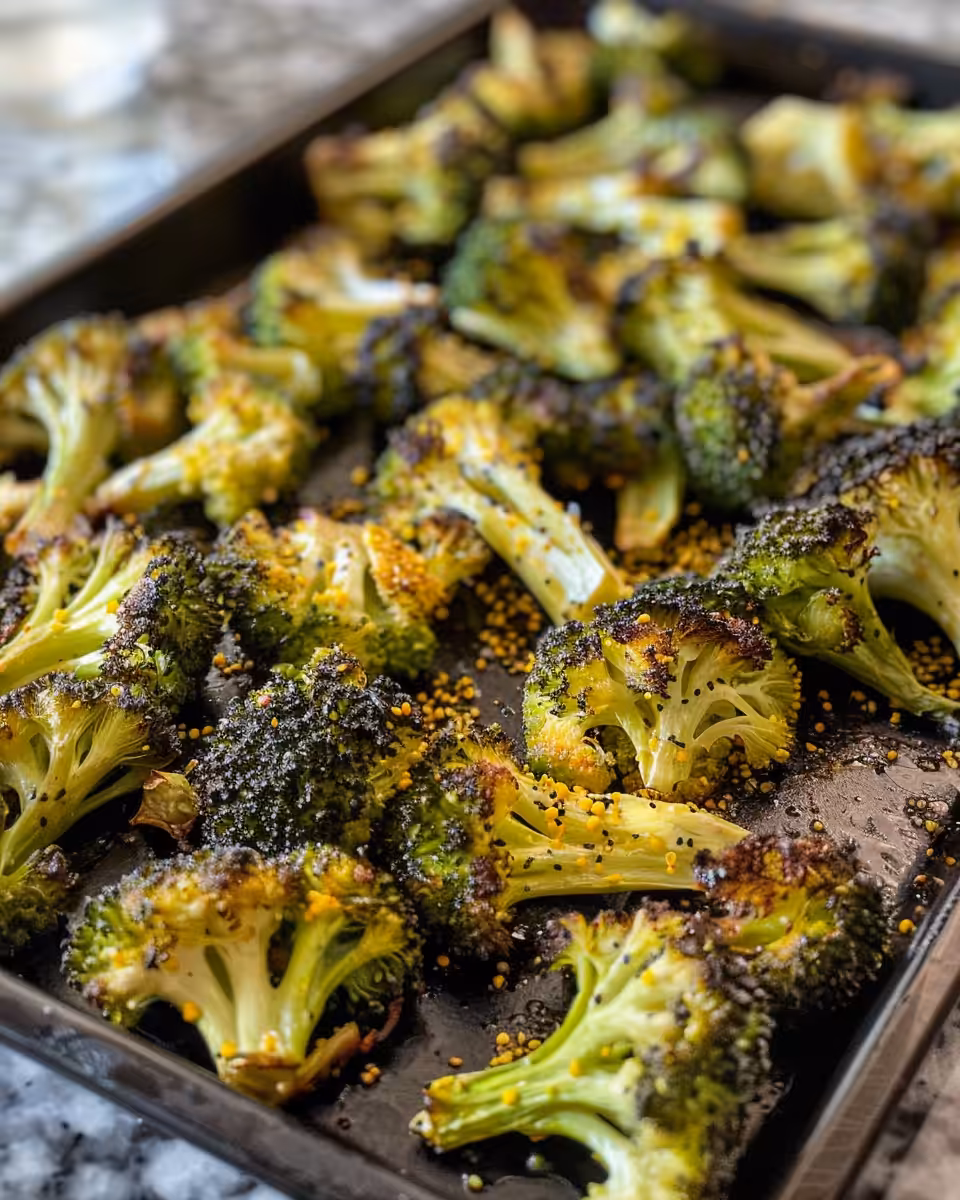 Honey mustard roasted broccoli just cooked and ready to eat in pressure cooker